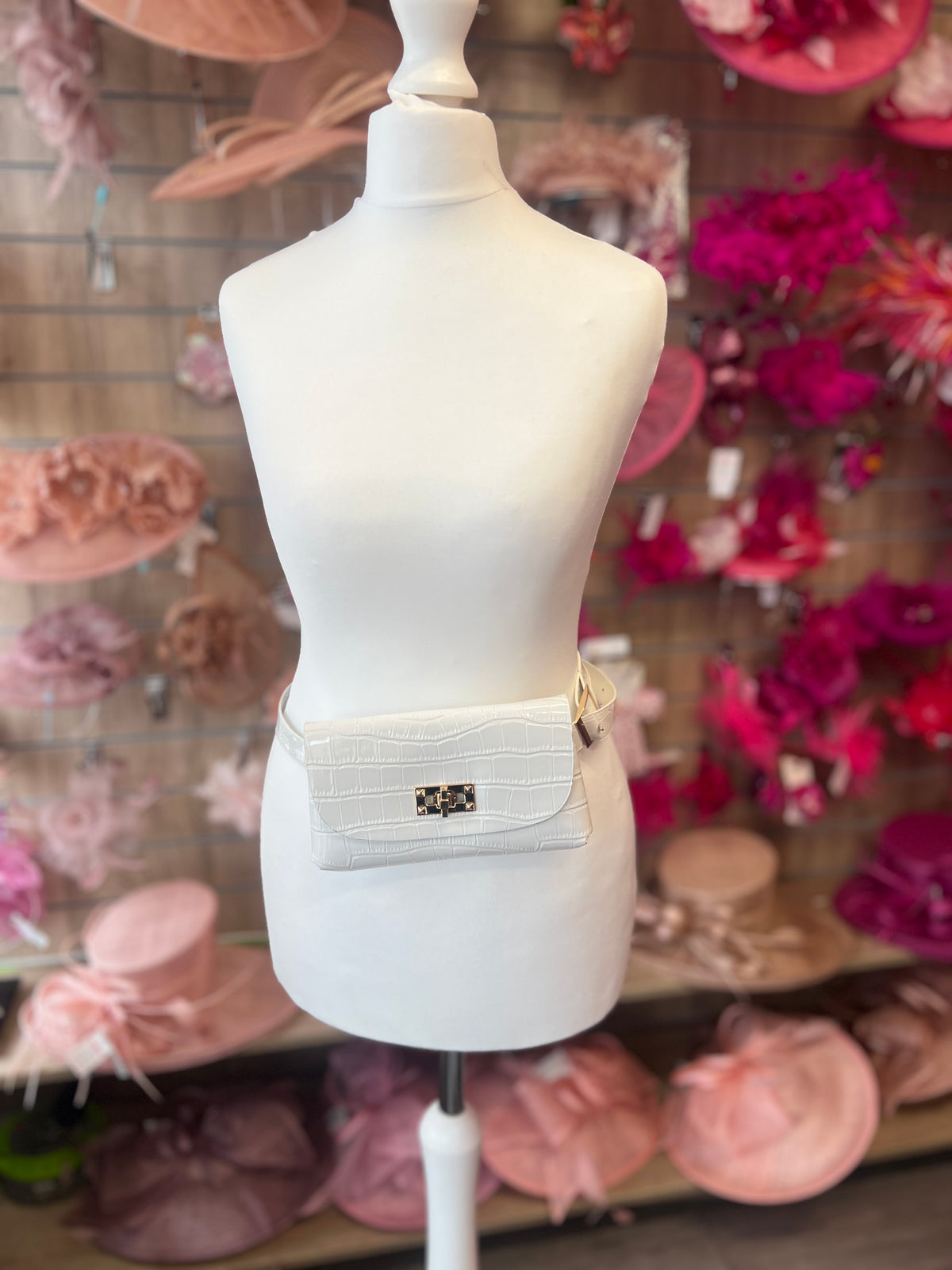 White Mini Crocodile Embossed Belt Bag