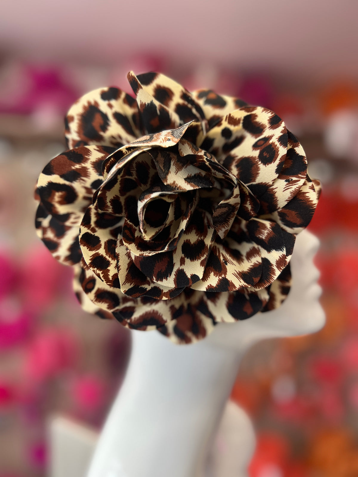 Leopard Print Large Satin Rose Flower Fascinator