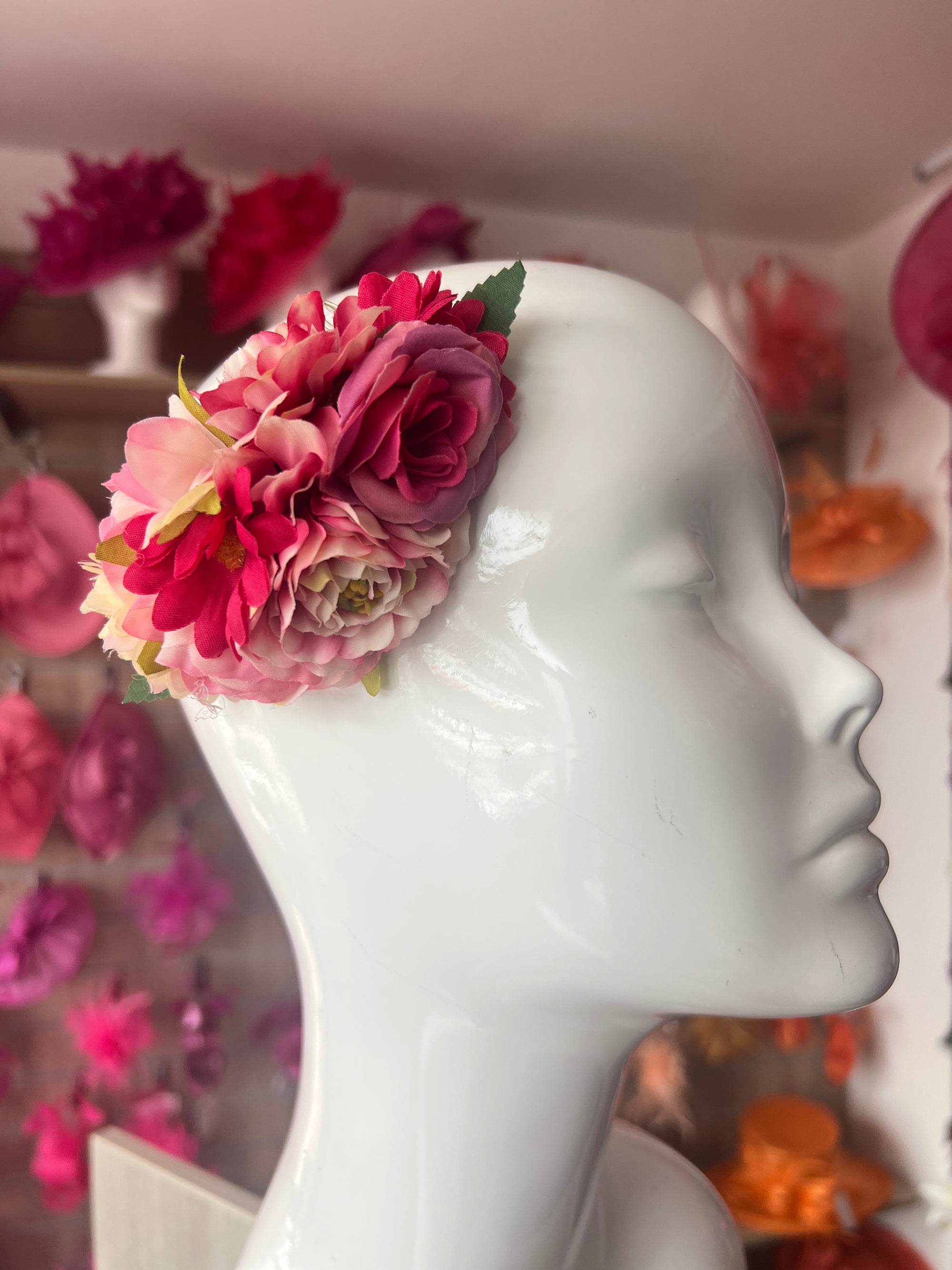 Pink Floral Hair Comb Fascinator
