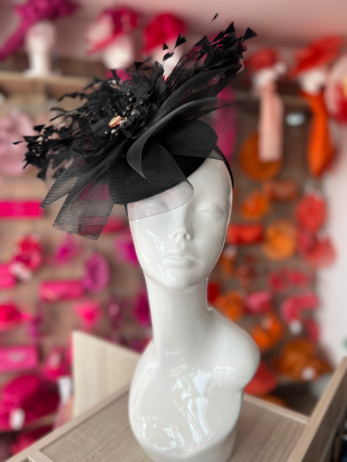Black Vintage Feather Pillbox Hatinator With Beaded Detail