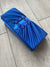 Cobalt Blue Satin Pleated Clutch Bag With Jewel Embellishment