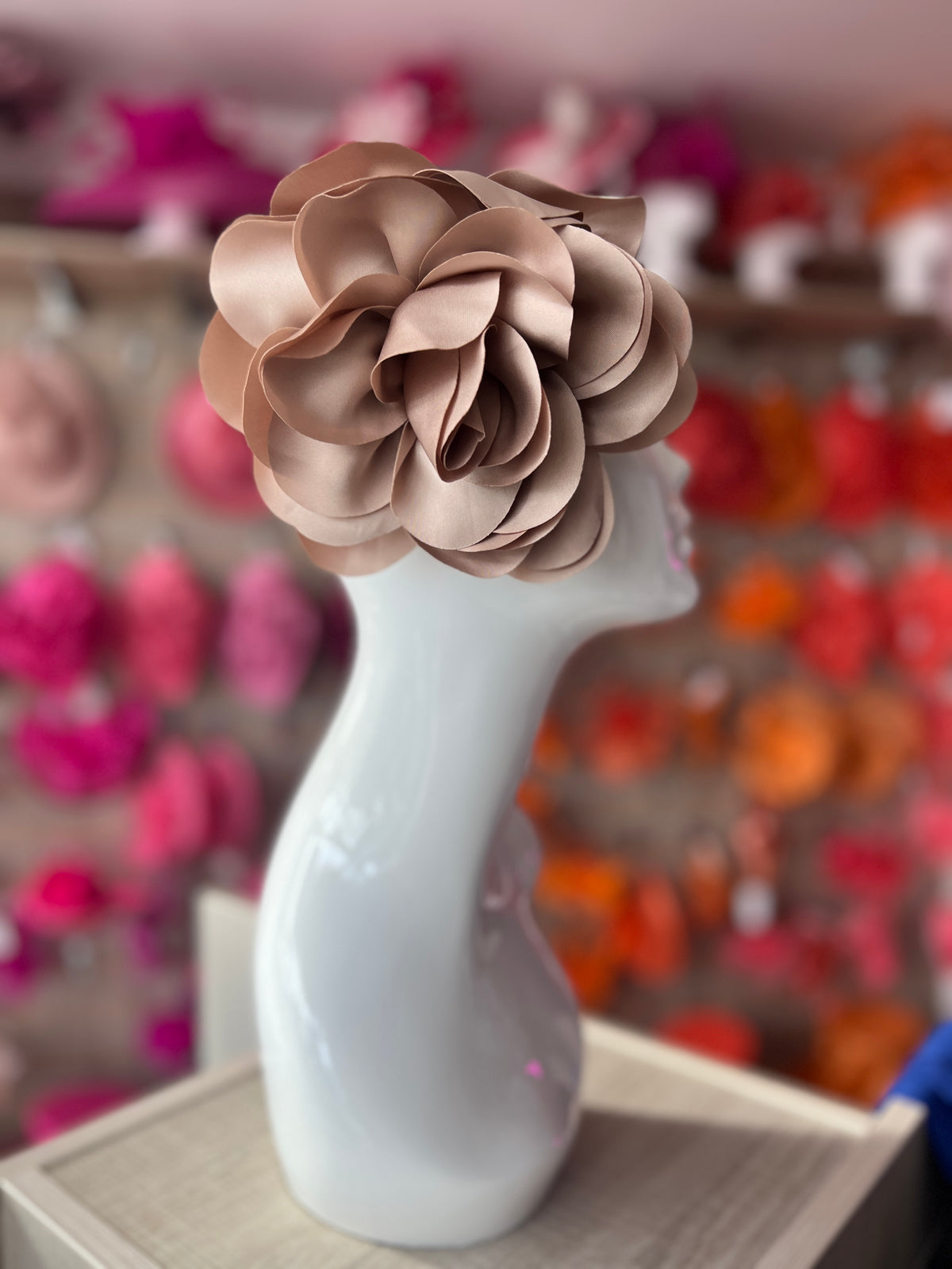 Taupe Large Satin Rose Flower Fascinator