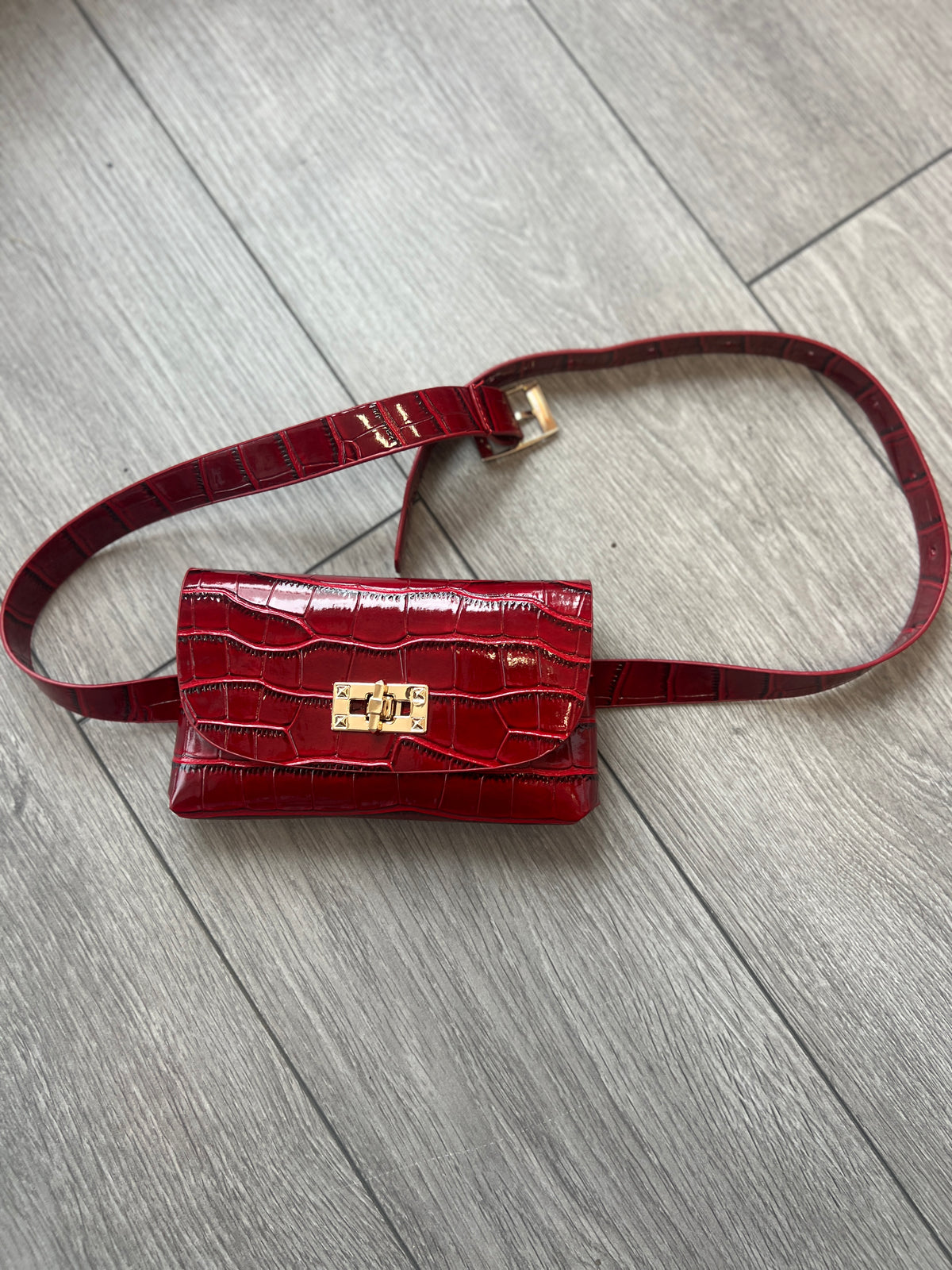 Red Mini Crocodile Embossed Belt Bag