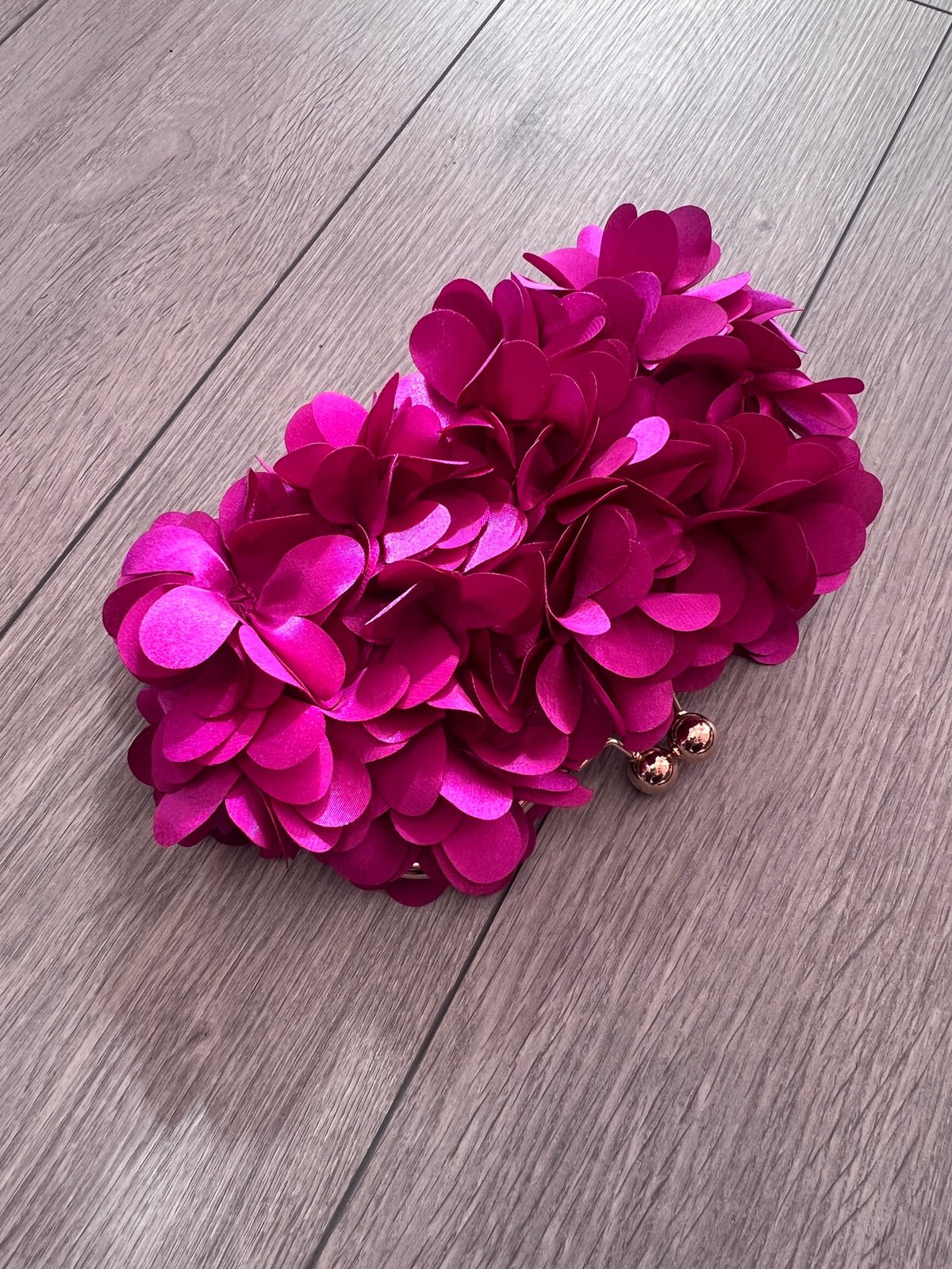 Fuchsia Pink Satin Flower Petal Clutch Bag