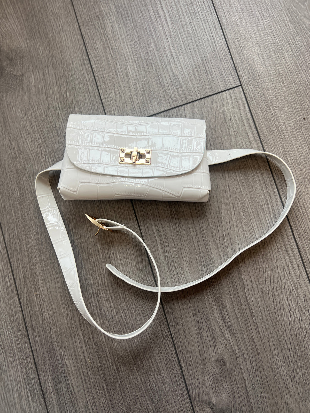 White Mini Crocodile Embossed Belt Bag