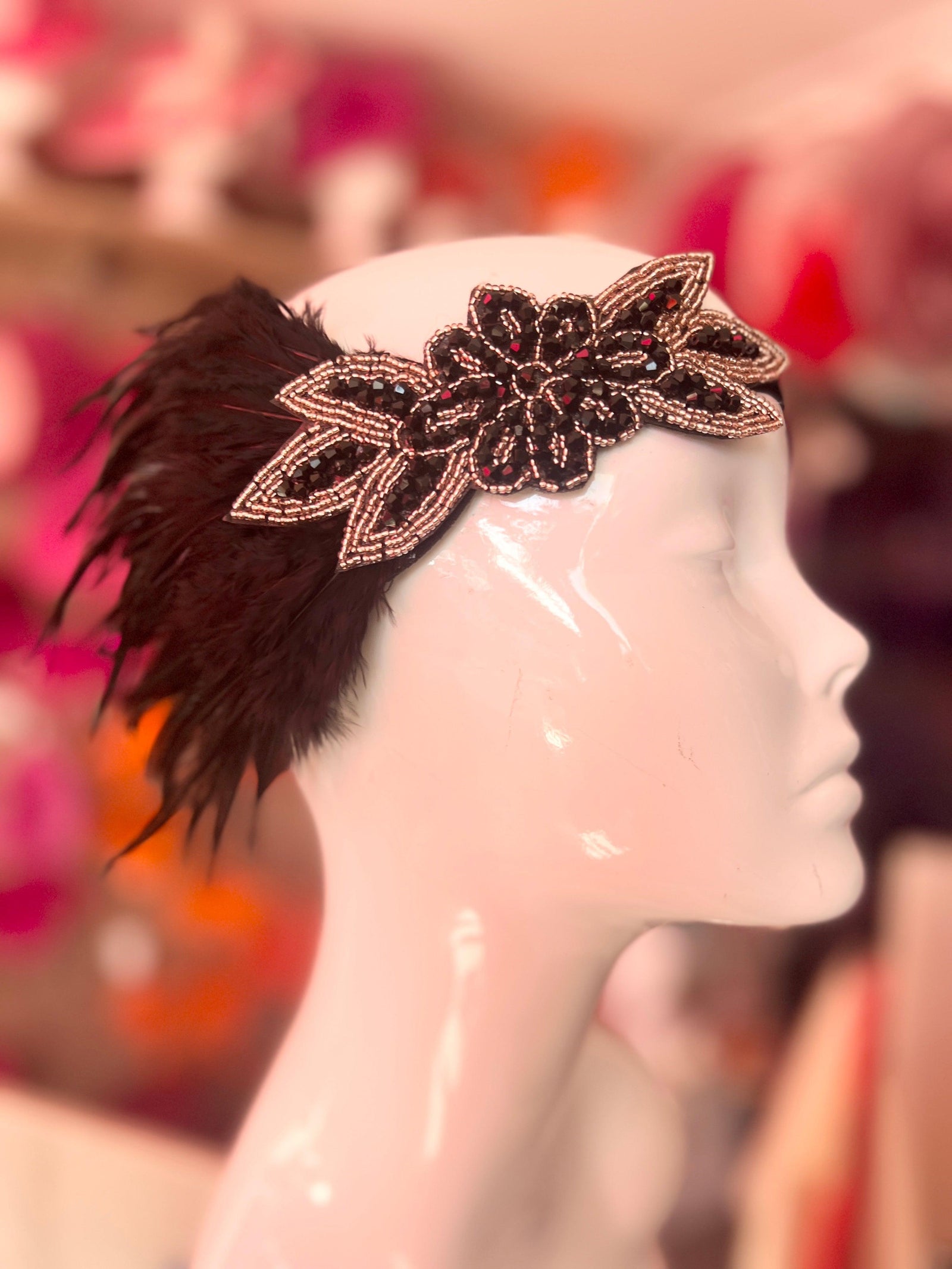 1920's Style Feather Flapper Headpiece - Black-Fascinators Direct