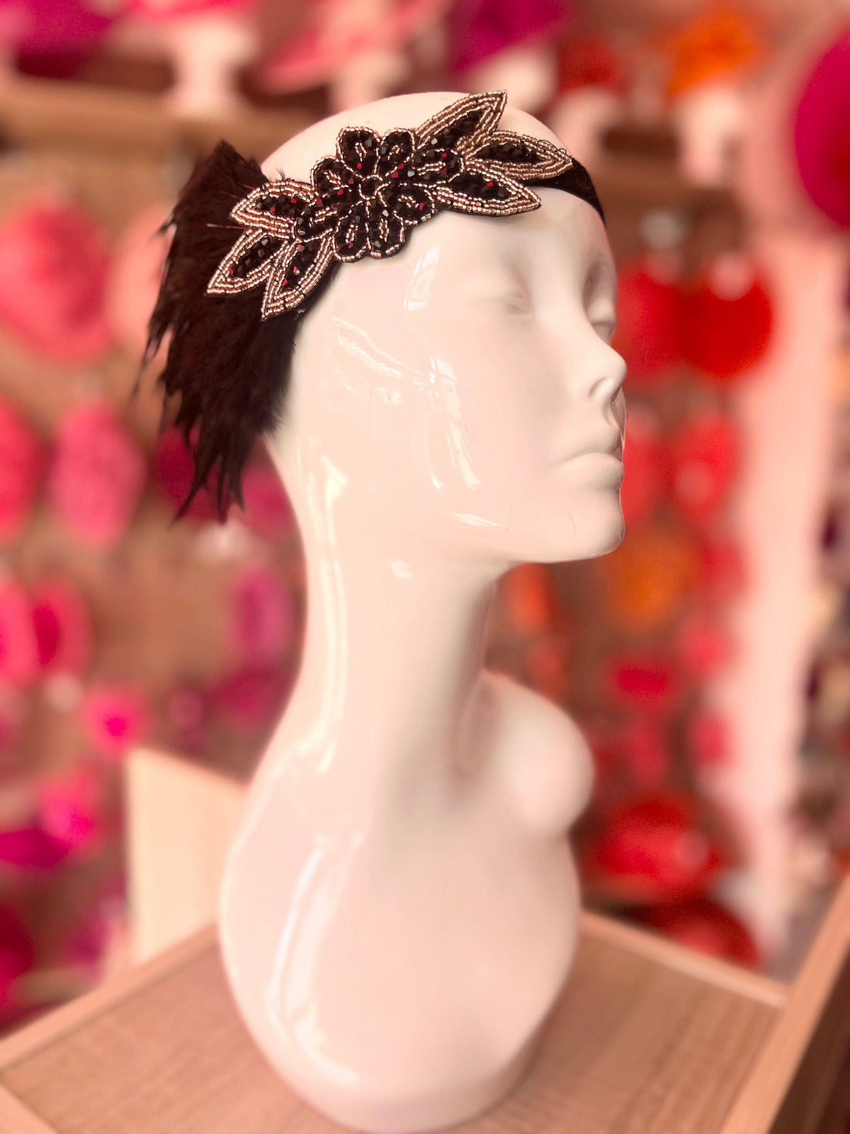 1920&#39;s Style Feather Flapper Headpiece - Black-Fascinators Direct