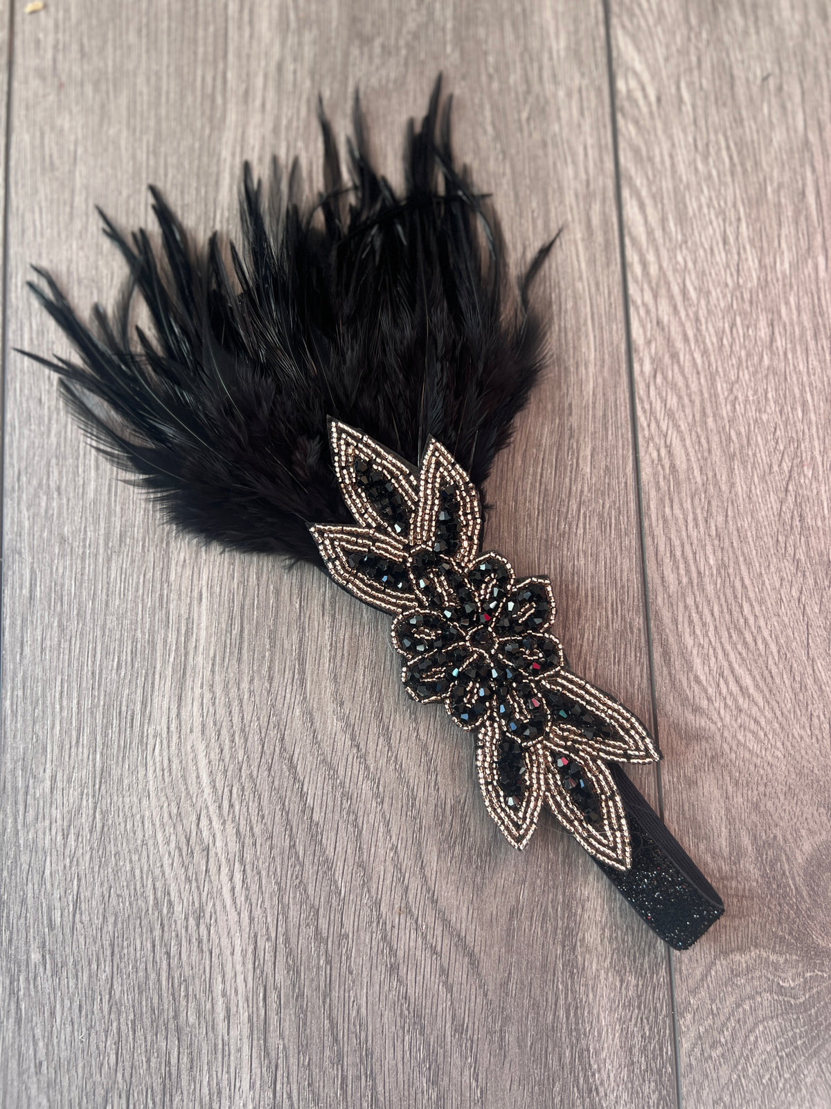 1920&#39;s Style Feather Flapper Headpiece - Black-Fascinators Direct