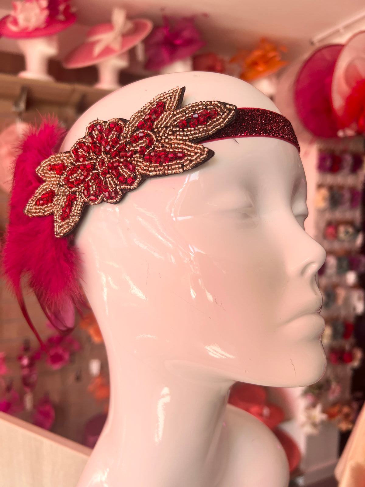 1920&#39;s Style Feather Flapper Headpiece - Burgundy-Fascinators Direct