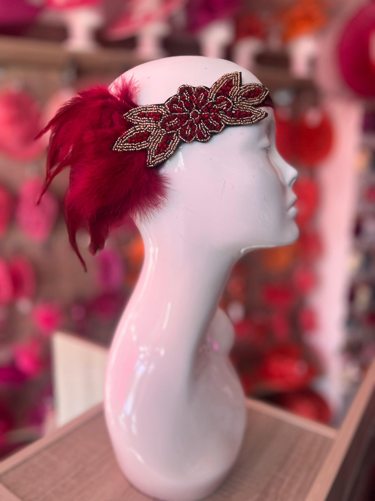1920&#39;s Style Feather Flapper Headpiece - Burgundy-Fascinators Direct