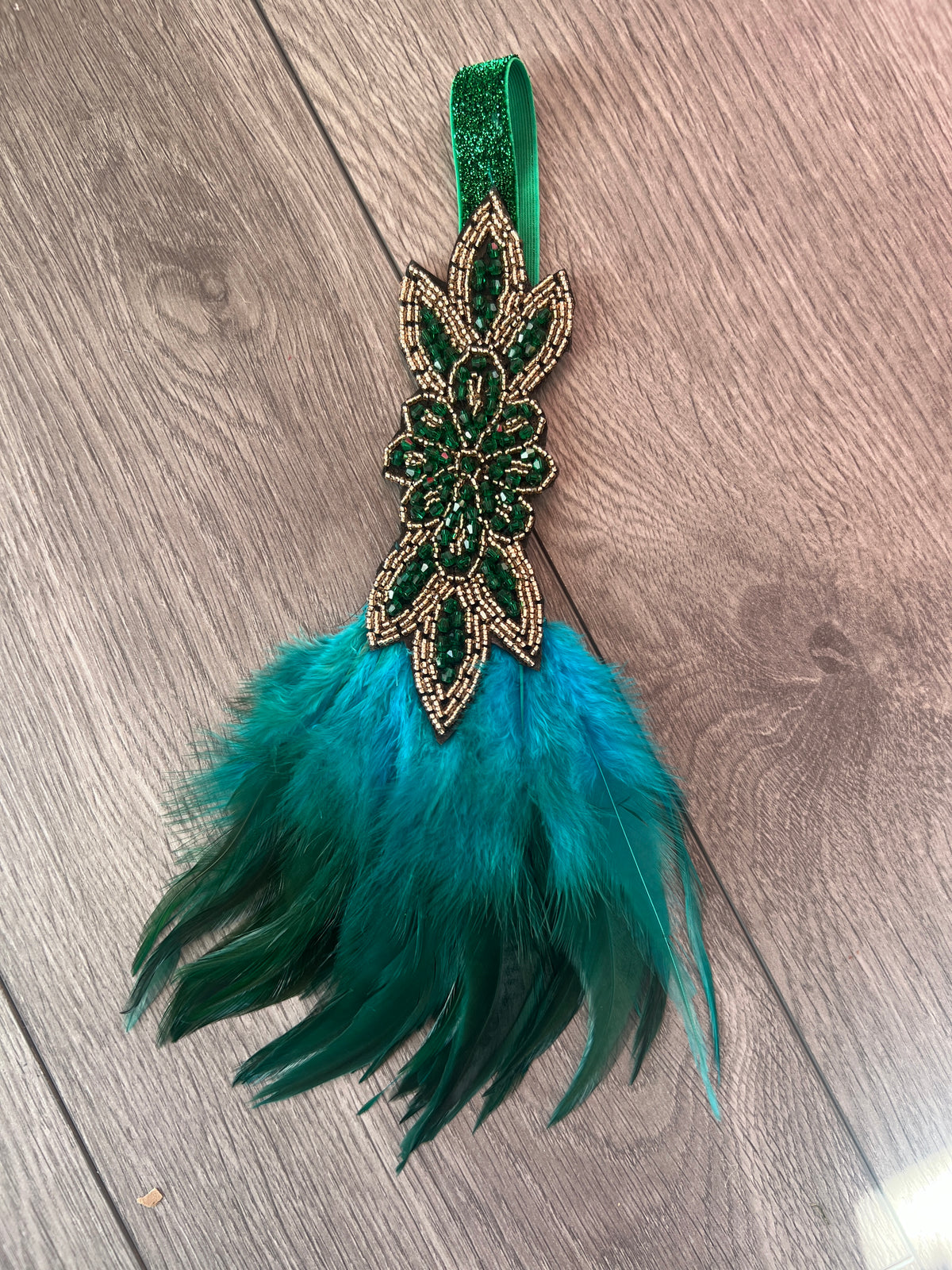 1920&#39;s Style Feather Flapper Headpiece - Green/Blue-Fascinators Direct