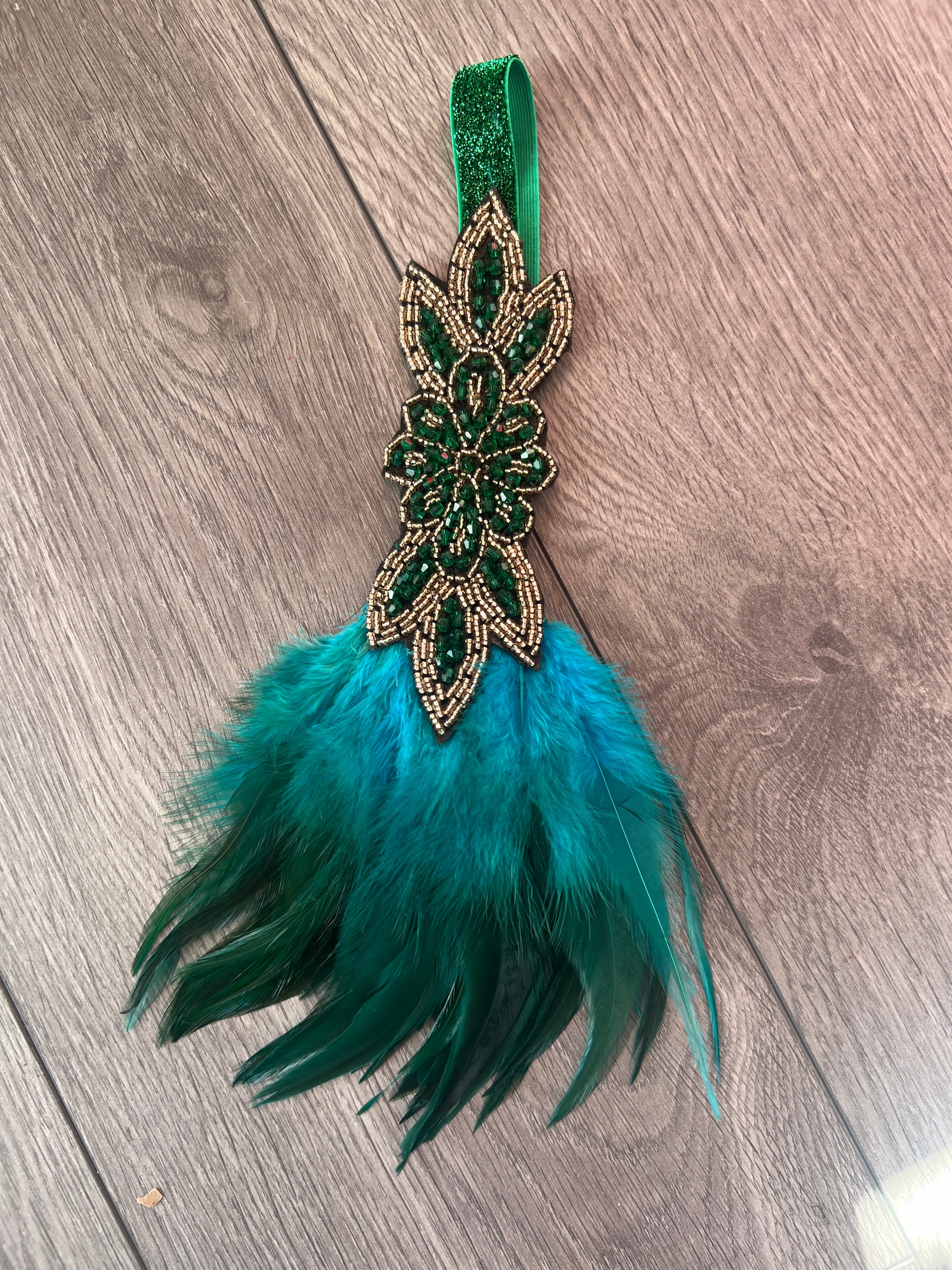 1920's Style Feather Flapper Headpiece - Green/Blue-Fascinators Direct