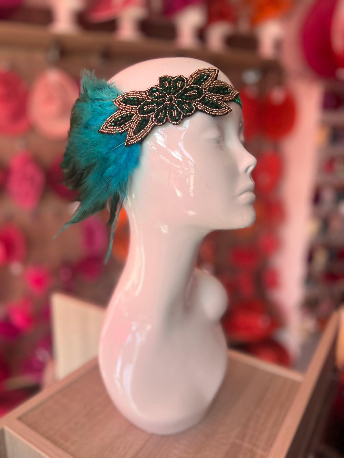 1920&#39;s Style Feather Flapper Headpiece - Green/Blue-Fascinators Direct