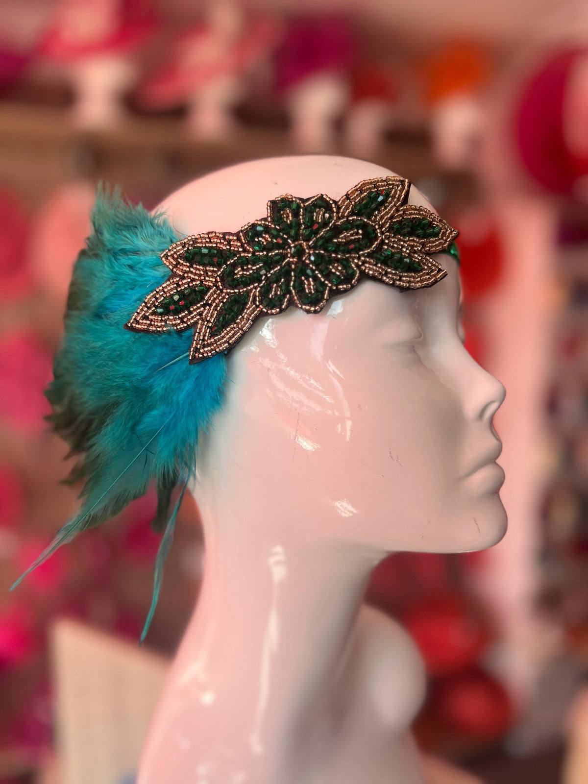 1920&#39;s Style Feather Flapper Headpiece - Green/Blue-Fascinators Direct