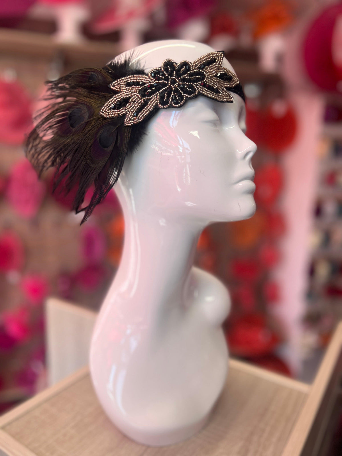 1920&#39;s Style Peacock Feather Flapper Headpiece - Black/Brown-Fascinators Direct
