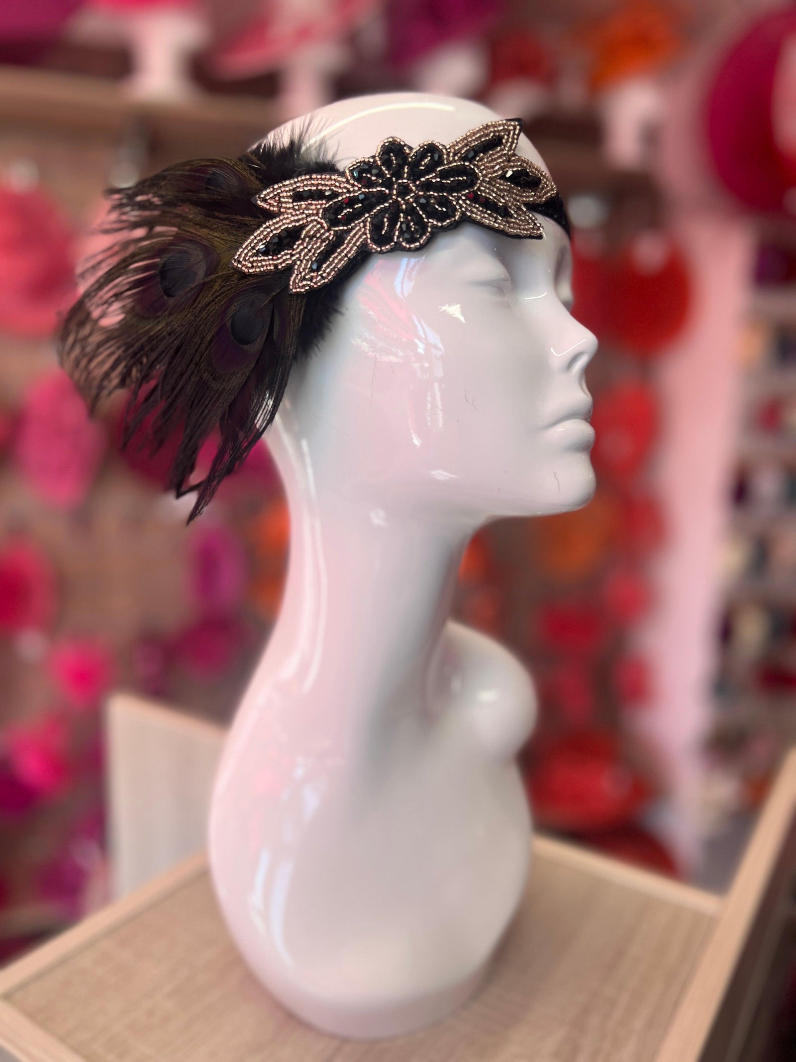 1920's Style Peacock Feather Flapper Headpiece - Black/Brown-Fascinators Direct