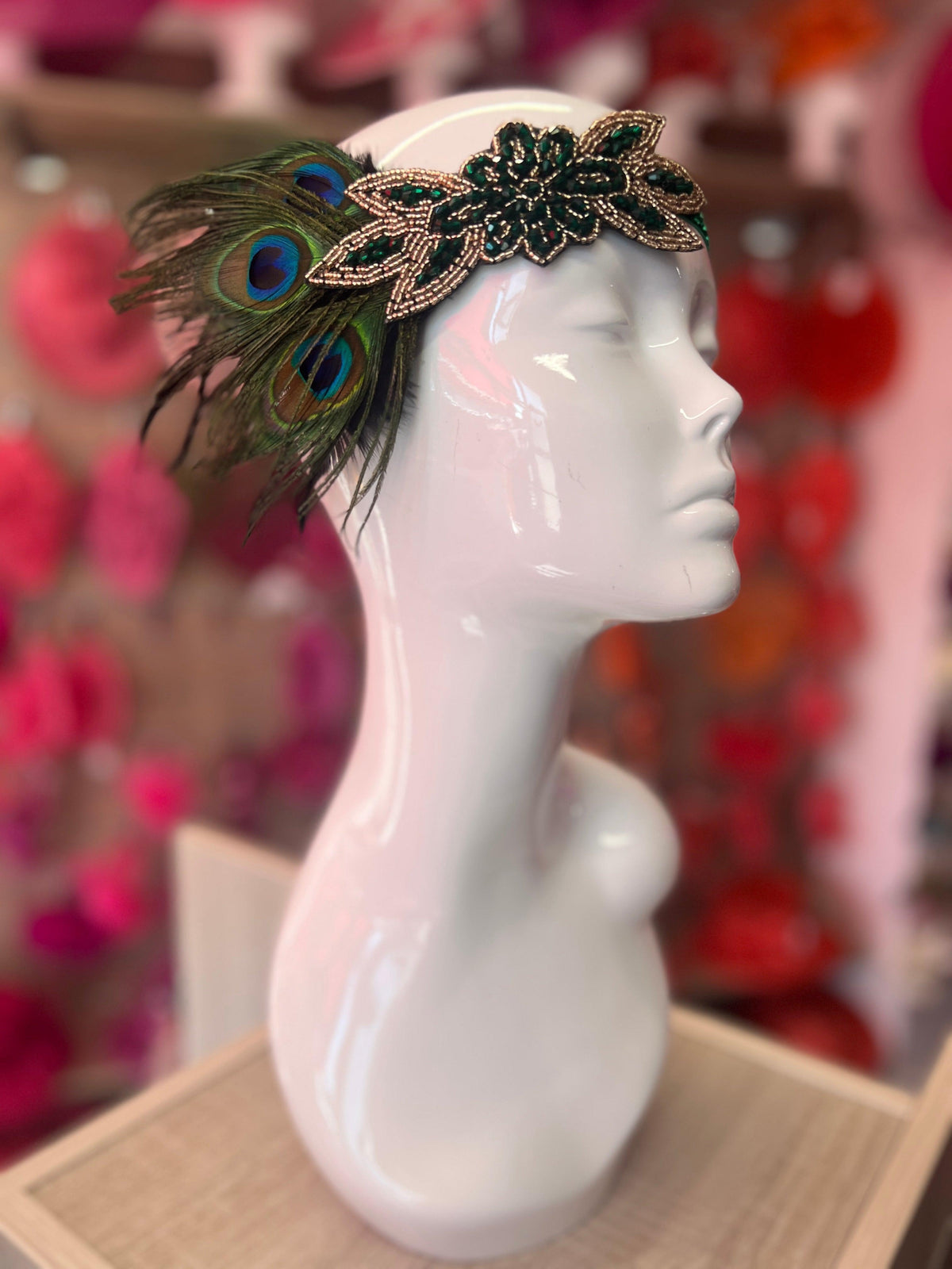 1920&#39;s Style Peacock Feather Flapper Headpiece - Green-Fascinators Direct