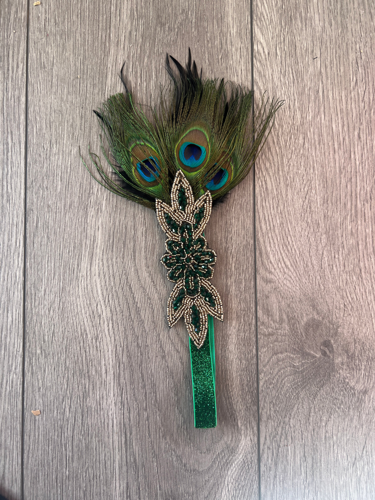 1920&#39;s Style Peacock Feather Flapper Headpiece - Green-Fascinators Direct