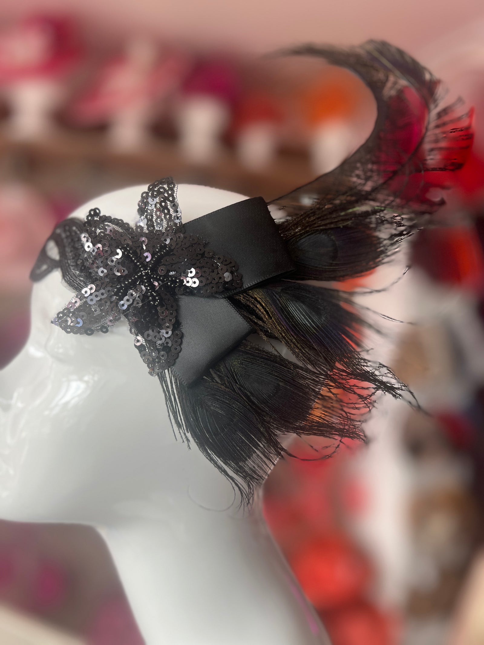 1920's Style Peacock Feather Flapper Headpiece With Sequins - Brown-Fascinators Direct