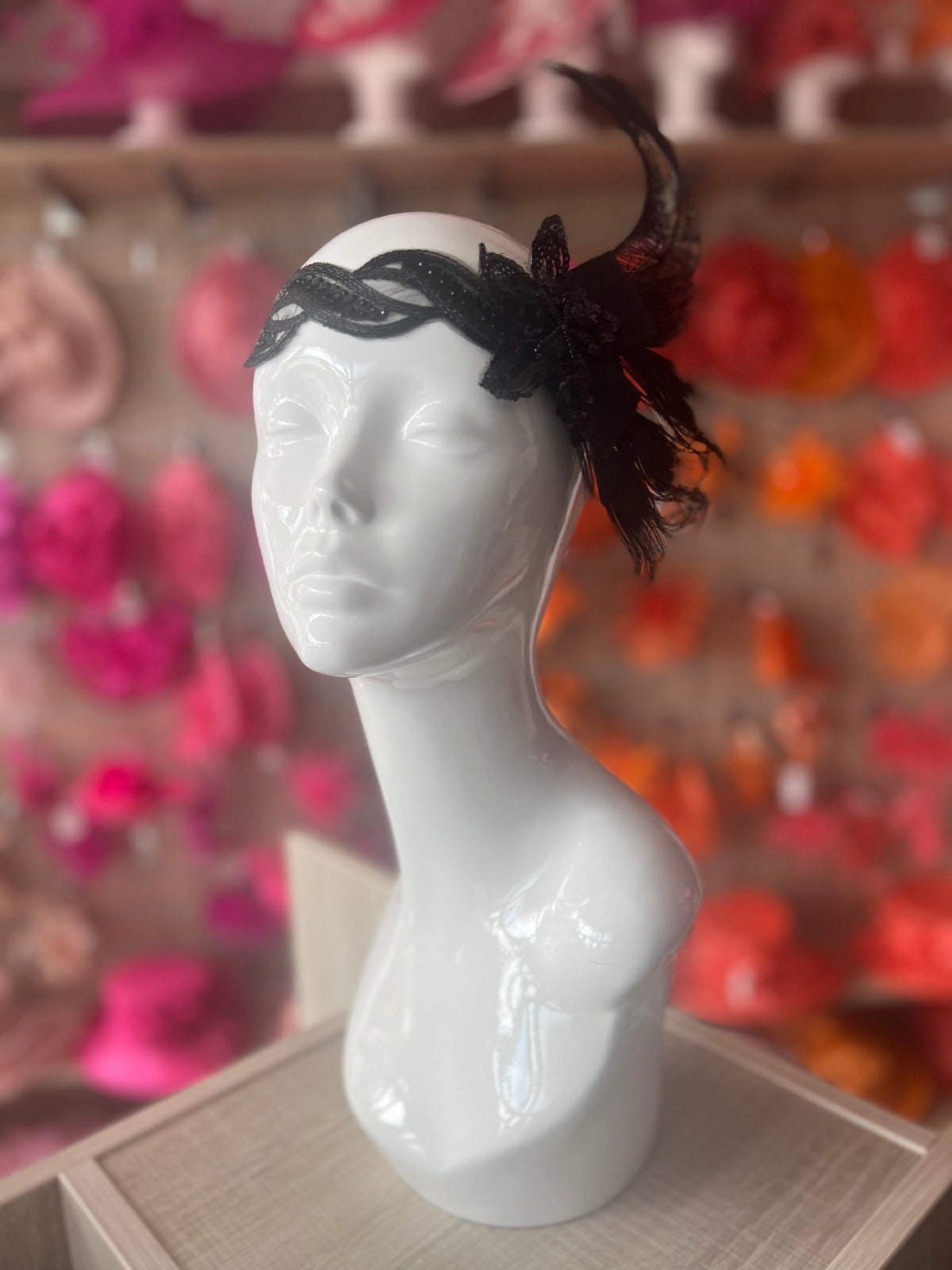 1920&#39;s Style Peacock Feather Flapper Headpiece With Sequins - Brown-Fascinators Direct