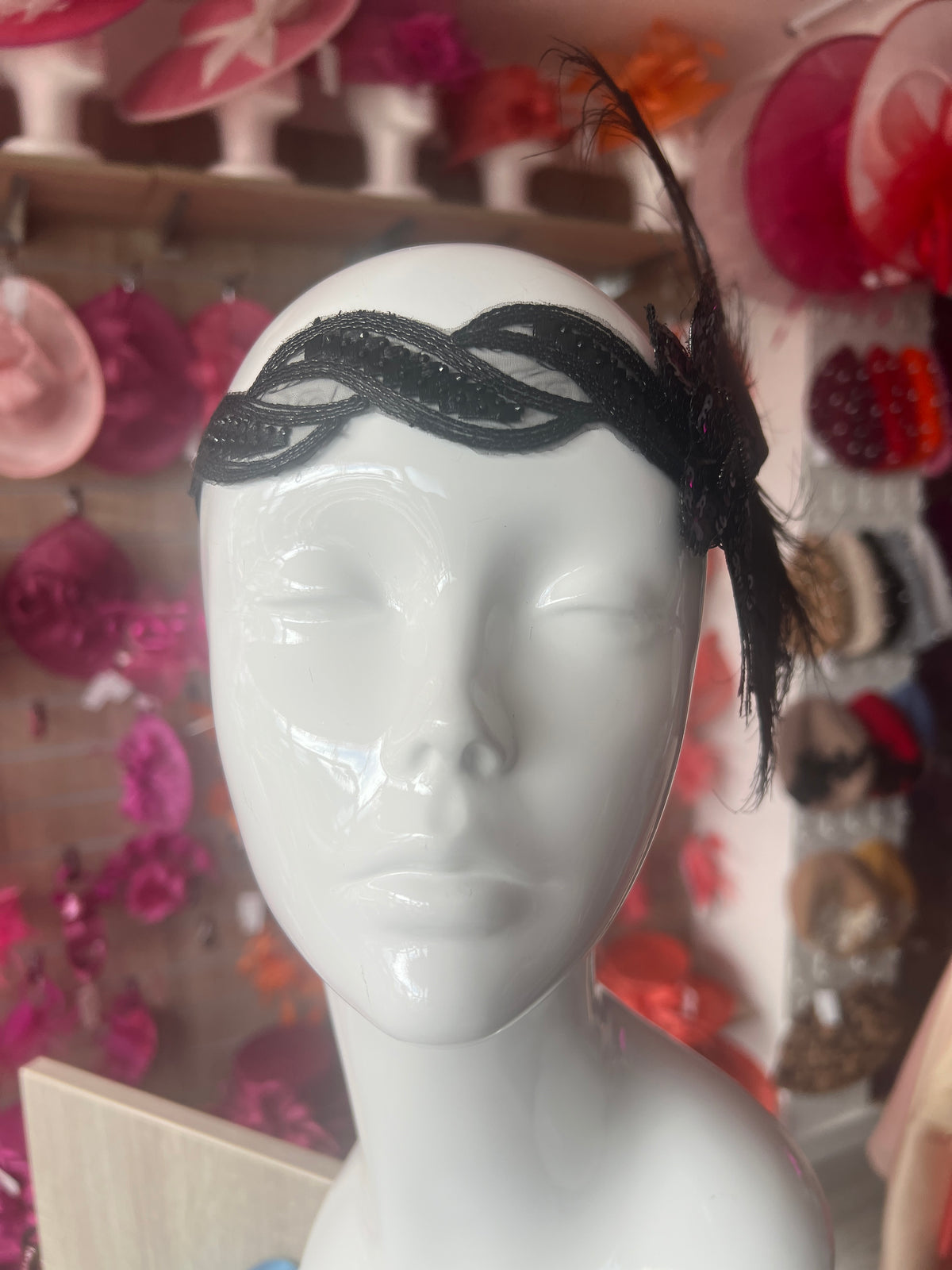 1920&#39;s Style Peacock Feather Flapper Headpiece With Sequins - Brown-Fascinators Direct