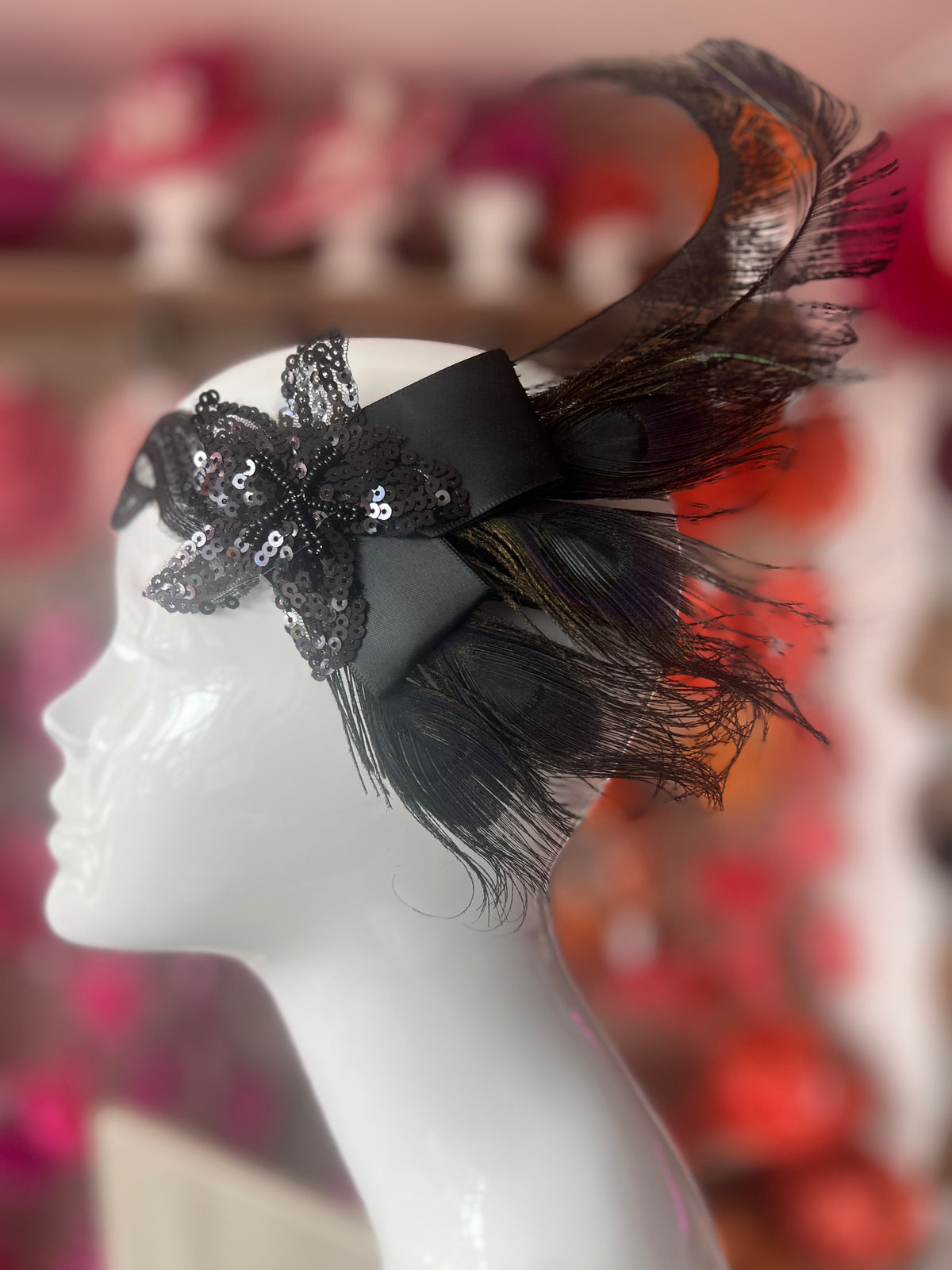 1920&#39;s Style Peacock Feather Flapper Headpiece With Sequins - Brown-Fascinators Direct