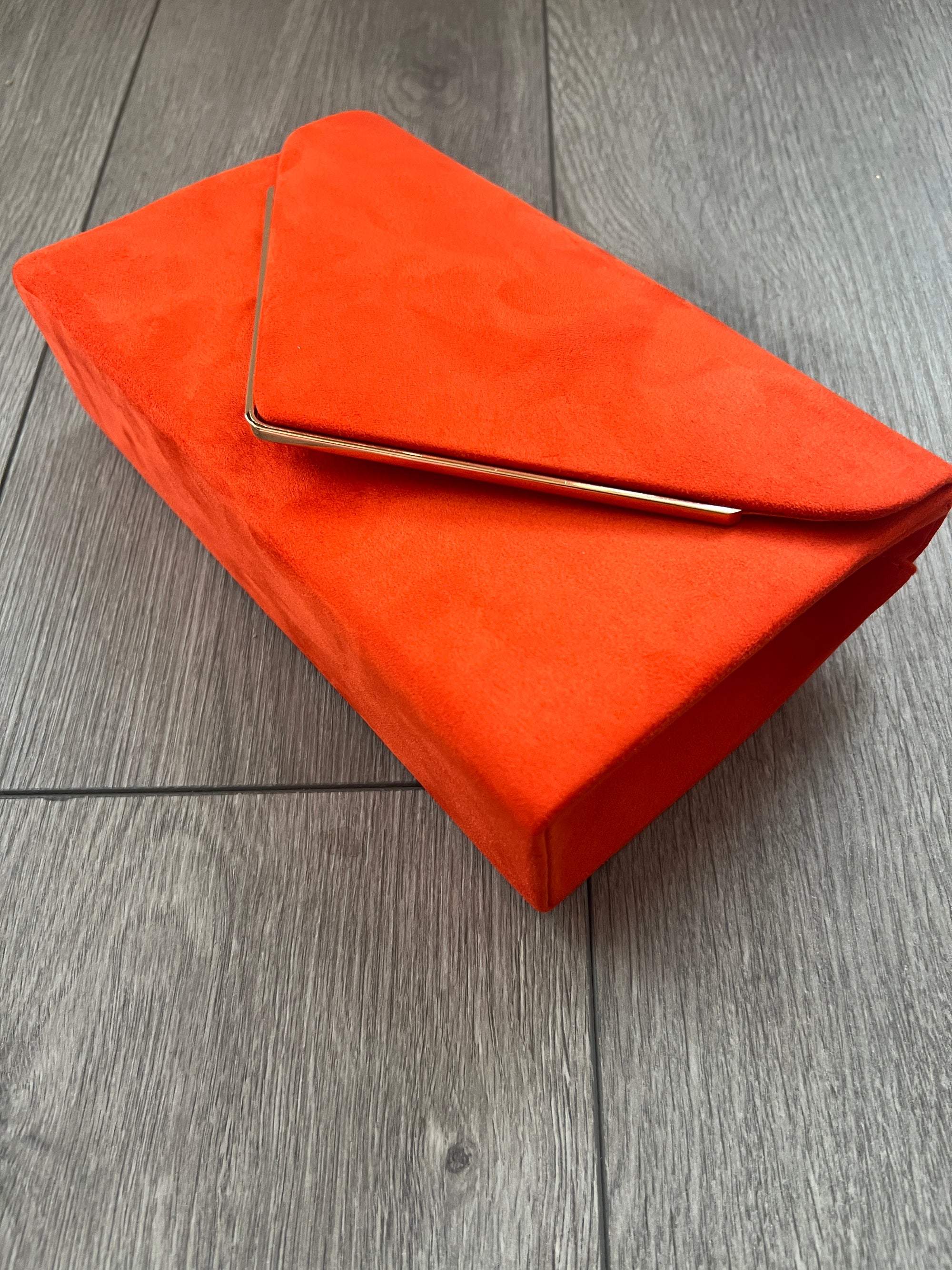 Luxury Orange Velvet Envelope Clutch Bag With Gold Trim