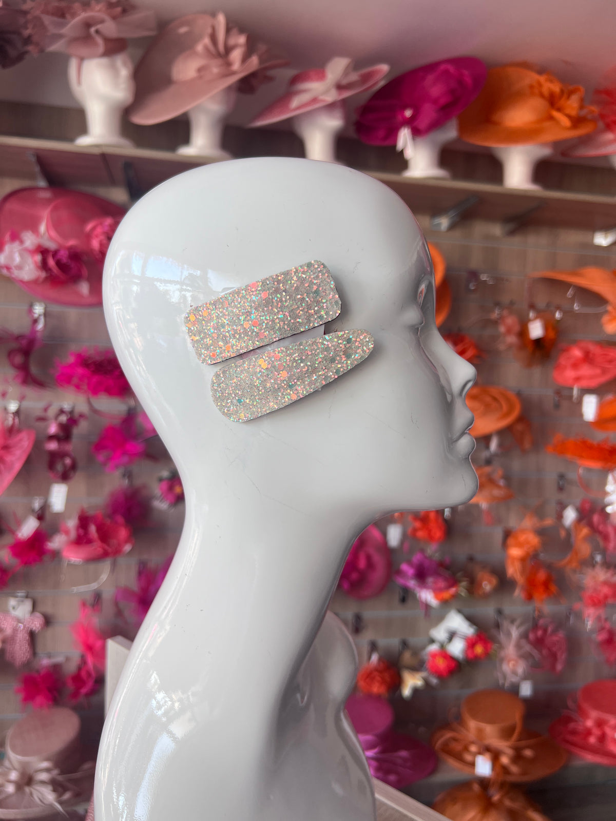 X2 White Glitter Snap Hair Clips
