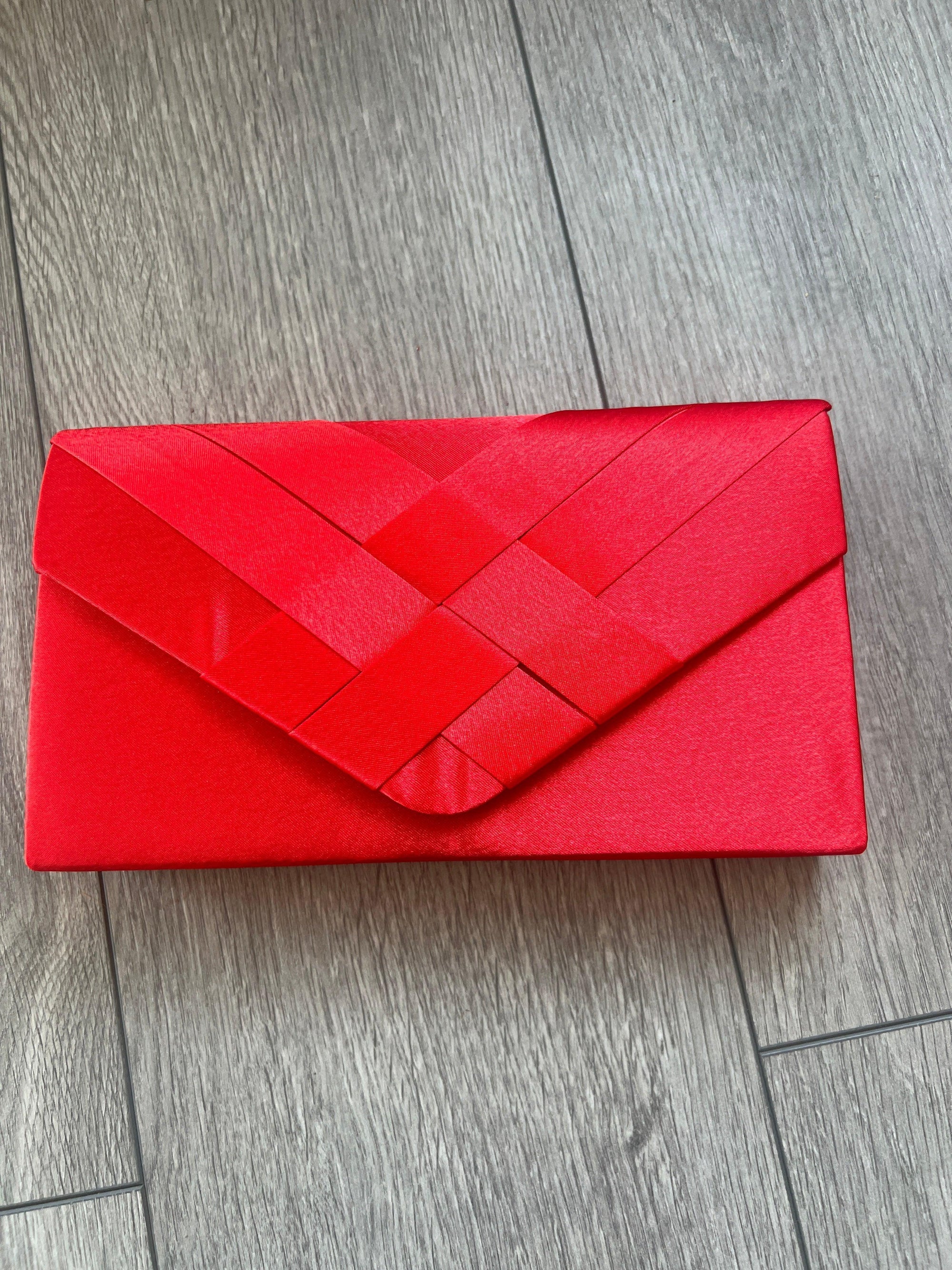Poppy Red Satin Pleated Envelope Clutch Bag