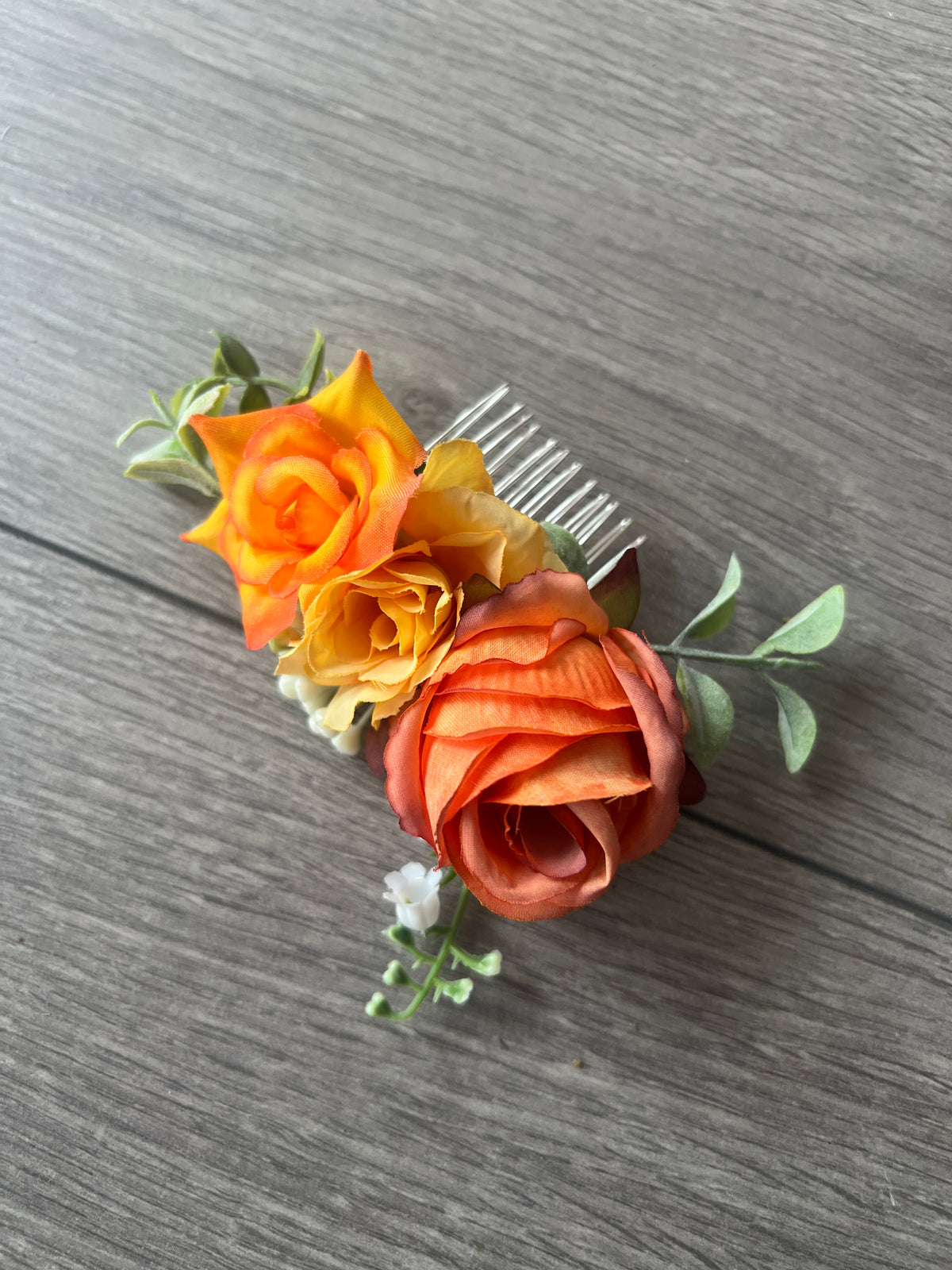 Vintage Floral Rose Hair Comb Orange