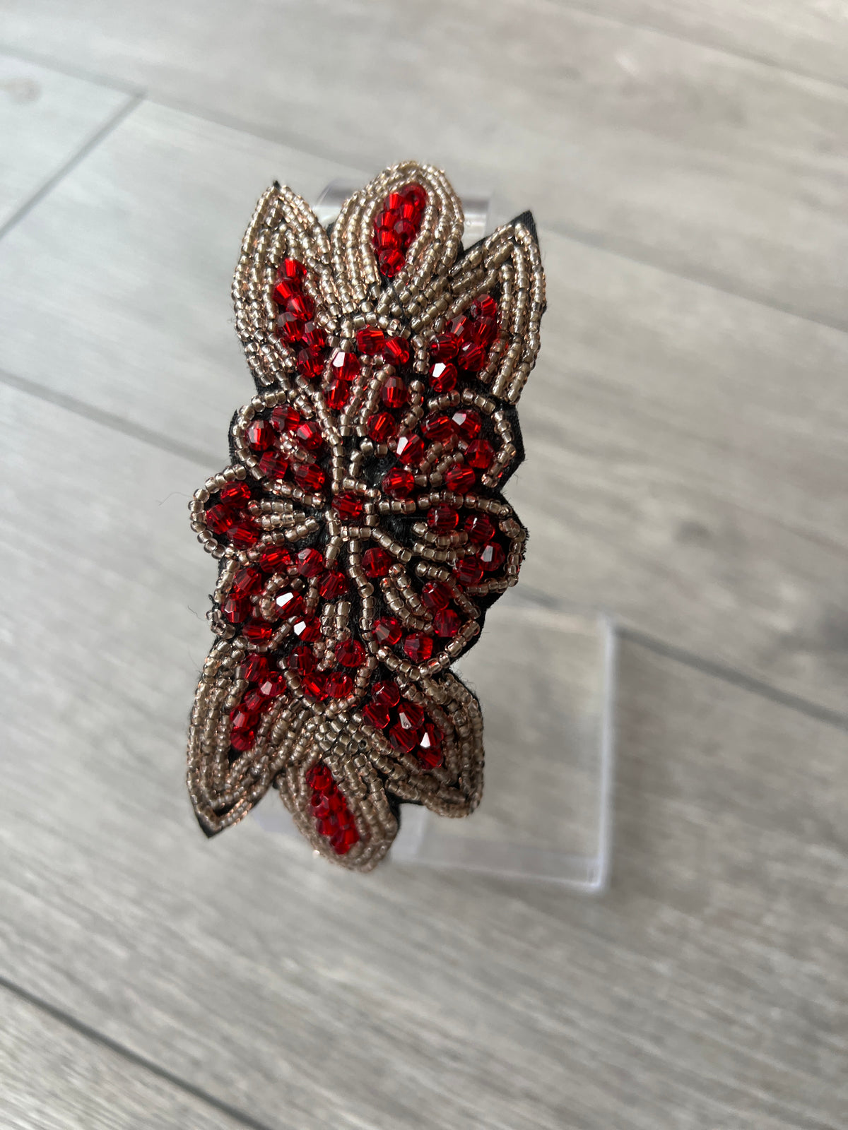 Vintage 1920's Red Leaf &amp; Flower Beaded Headband