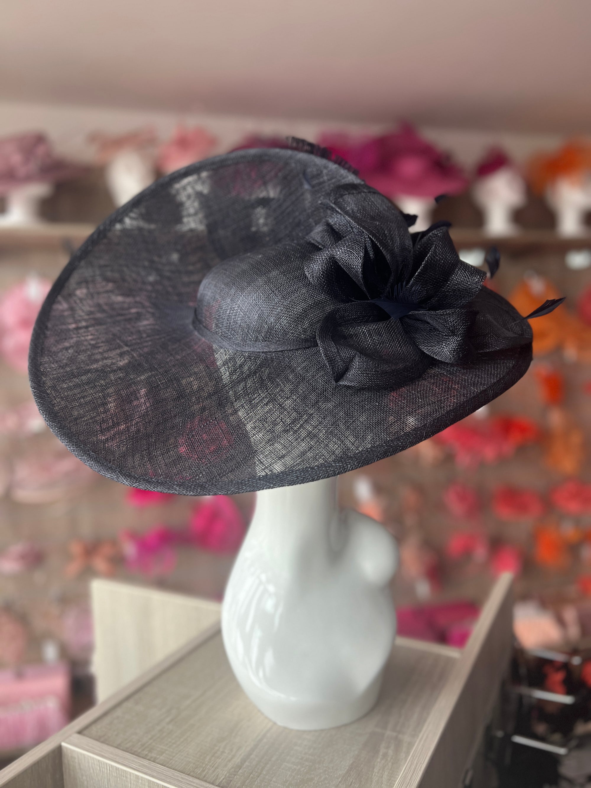 Deluxe Large Navy Hatinator with Split Brim & Feathers