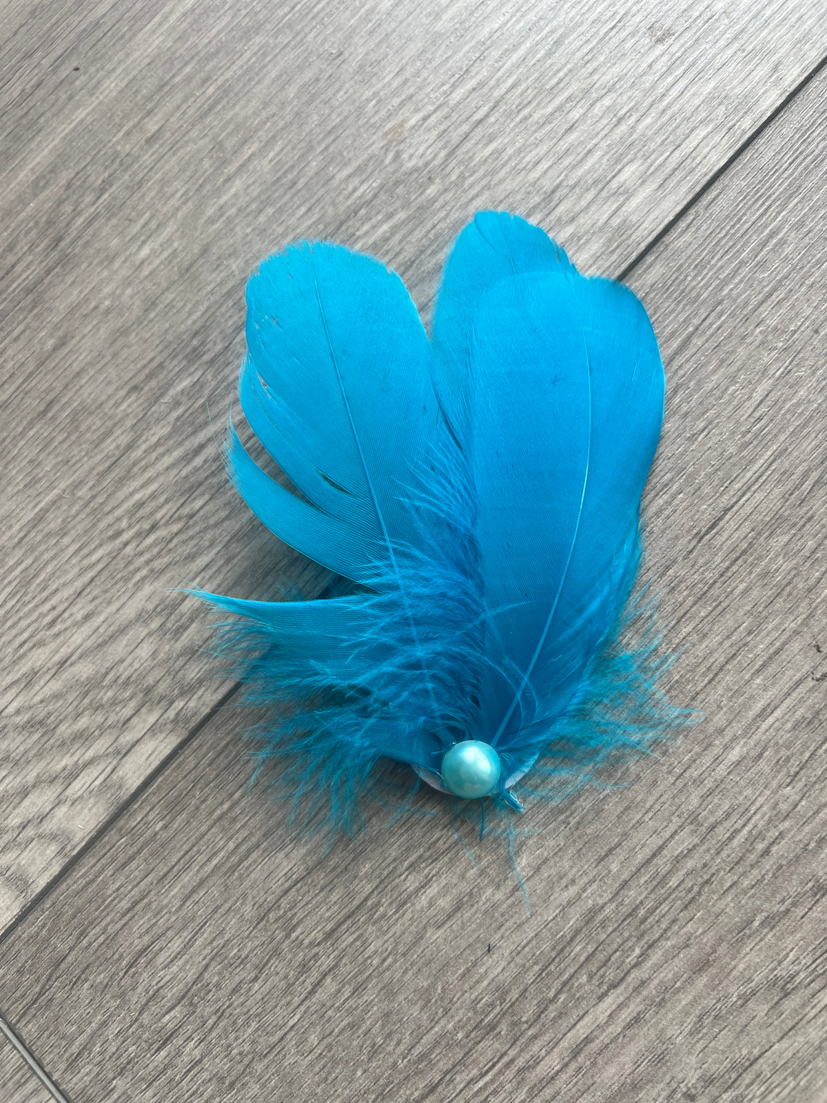 Turquoise Blue Fascinator Hair Clip With Feathers &amp; Pearl