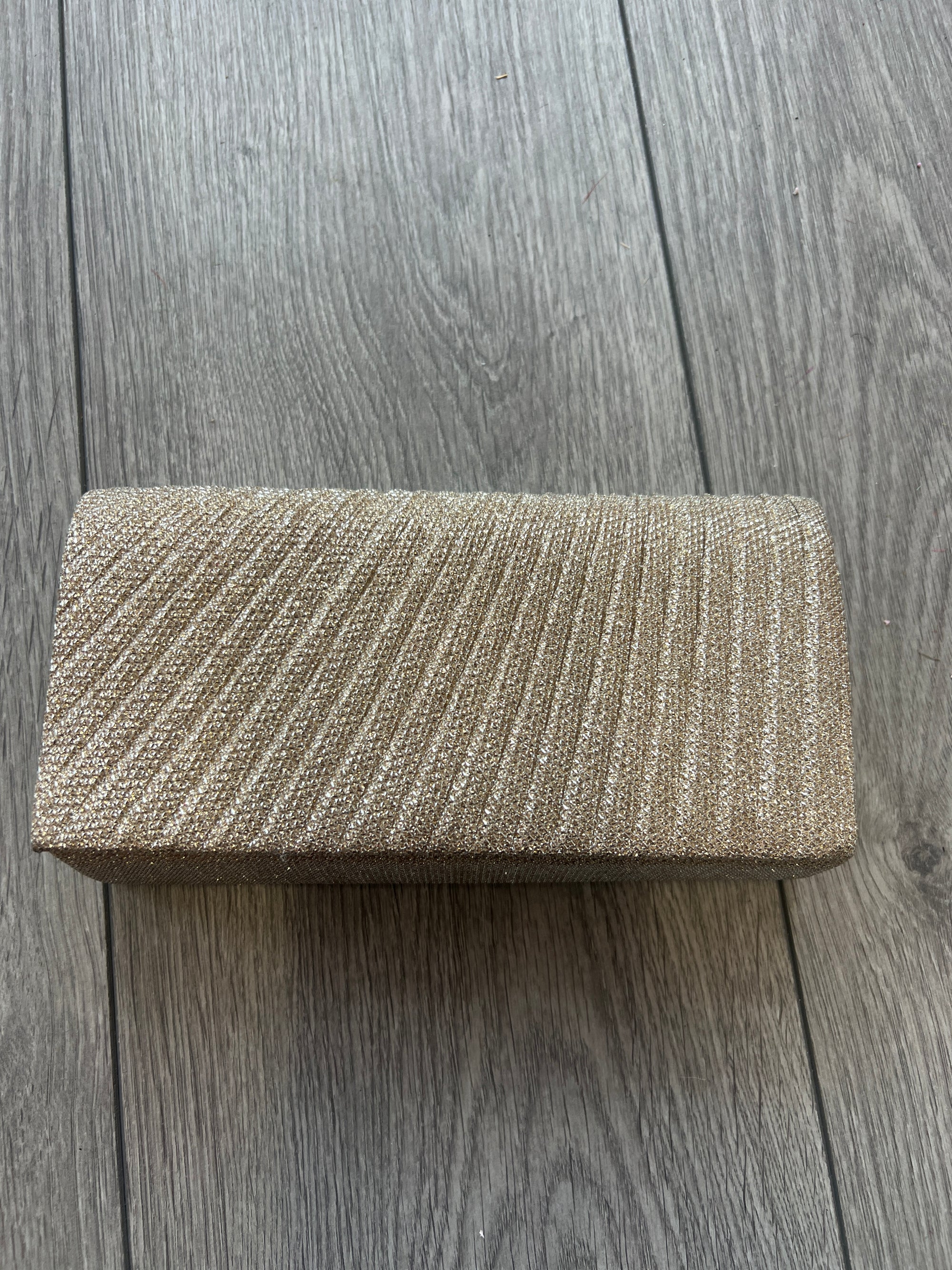 Gold Pleated glitter Box Clutch Bag