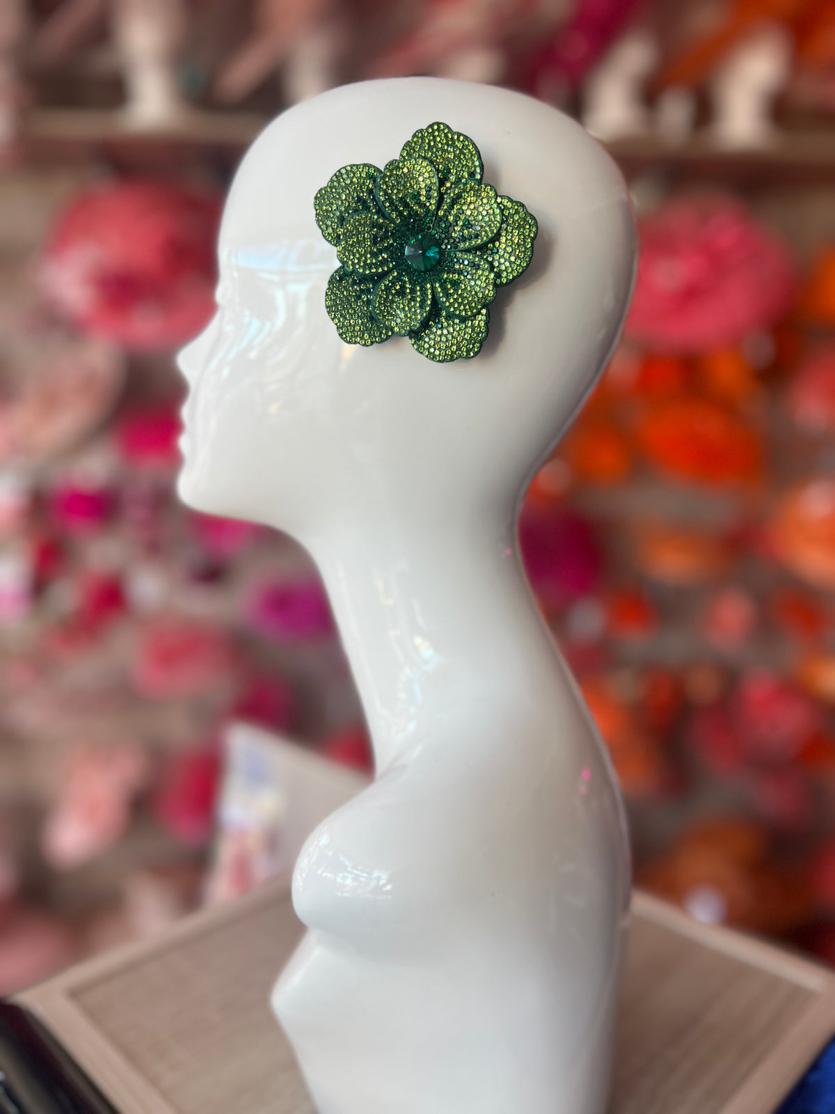 Green Diamante Small Flower Hair Clip