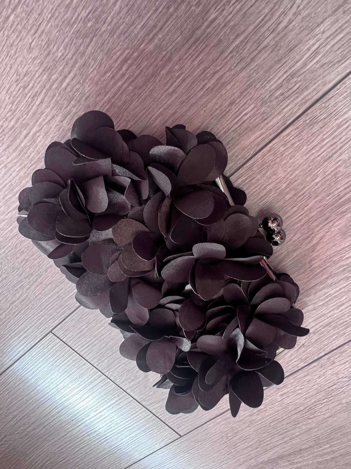 Black Satin Flower Petal Clutch Bag