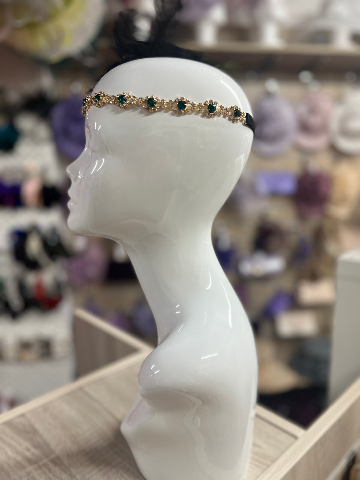 Vintage Jewelled Peacock Feather Fascinator Hat-Green