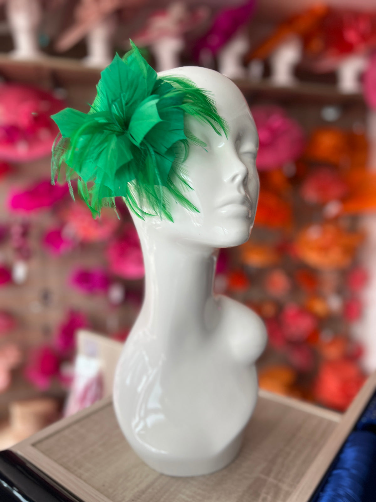 Wispy Feather Emerald Green Fascinator on Hair Clip
