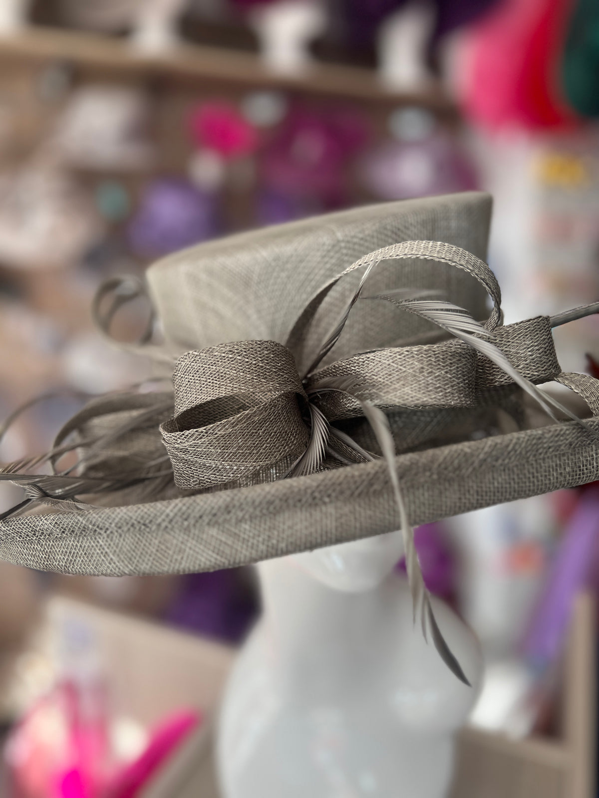 Classic Sinamay Pewter Wedding Hat