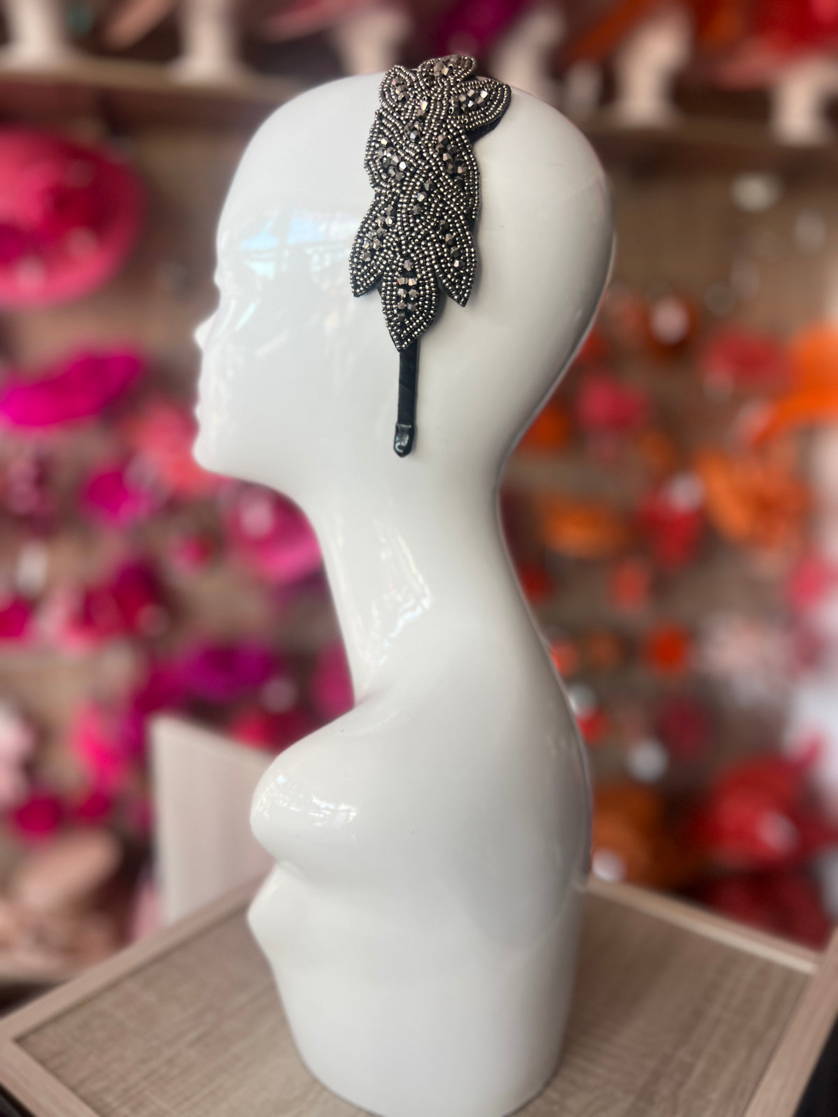 Vintage 1920's Silver Leaf Beaded Headband
