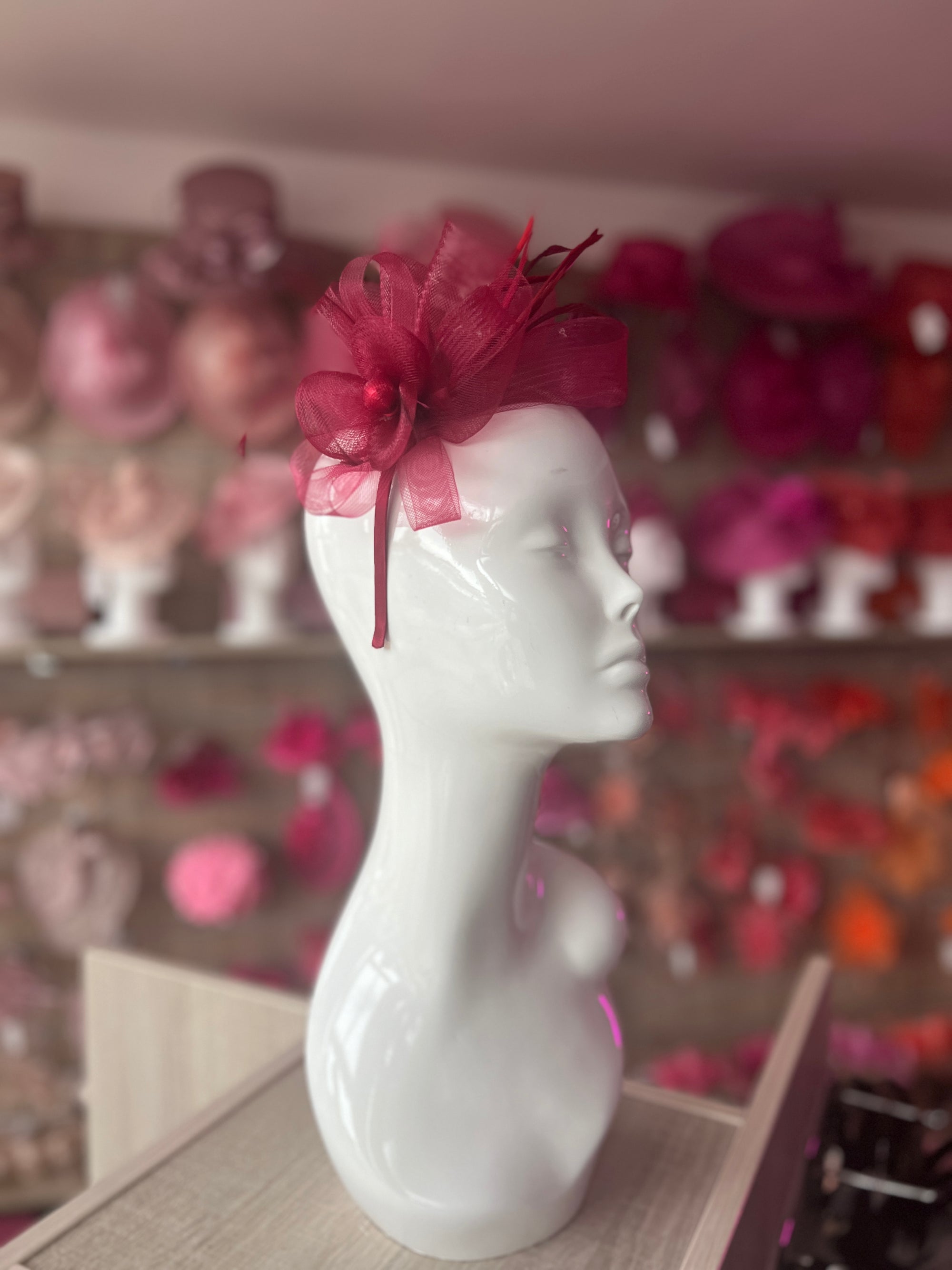 Crinoline Burgundy Flower Fascinator Headband