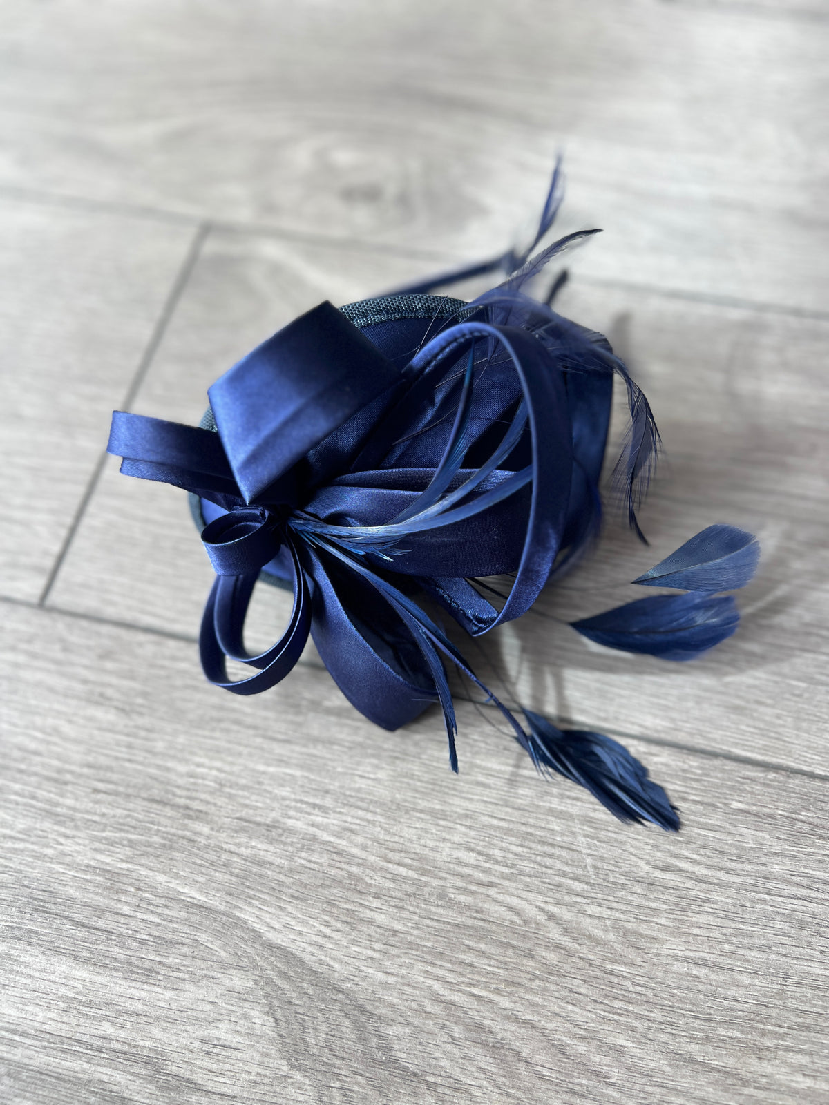 Navy Fascinator Headband With Looped Satin &amp; Feathers