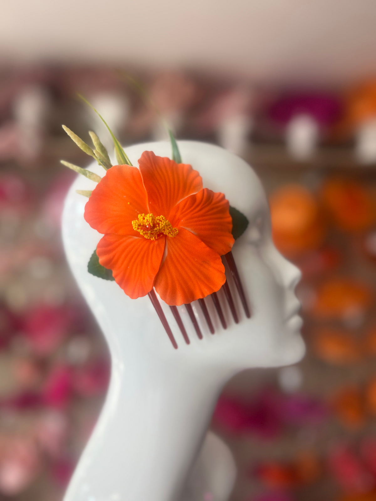 Orange Hawaiian Hair Flower Comb