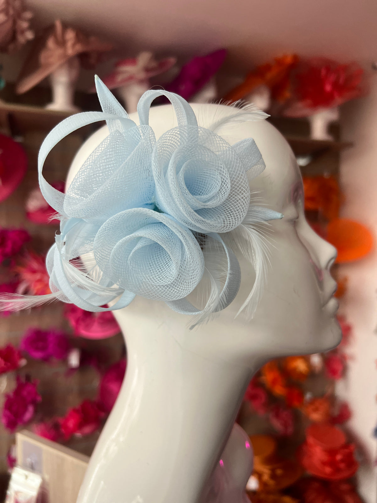 Small Fluted Crinoline Hair Fascinator Pale Blue