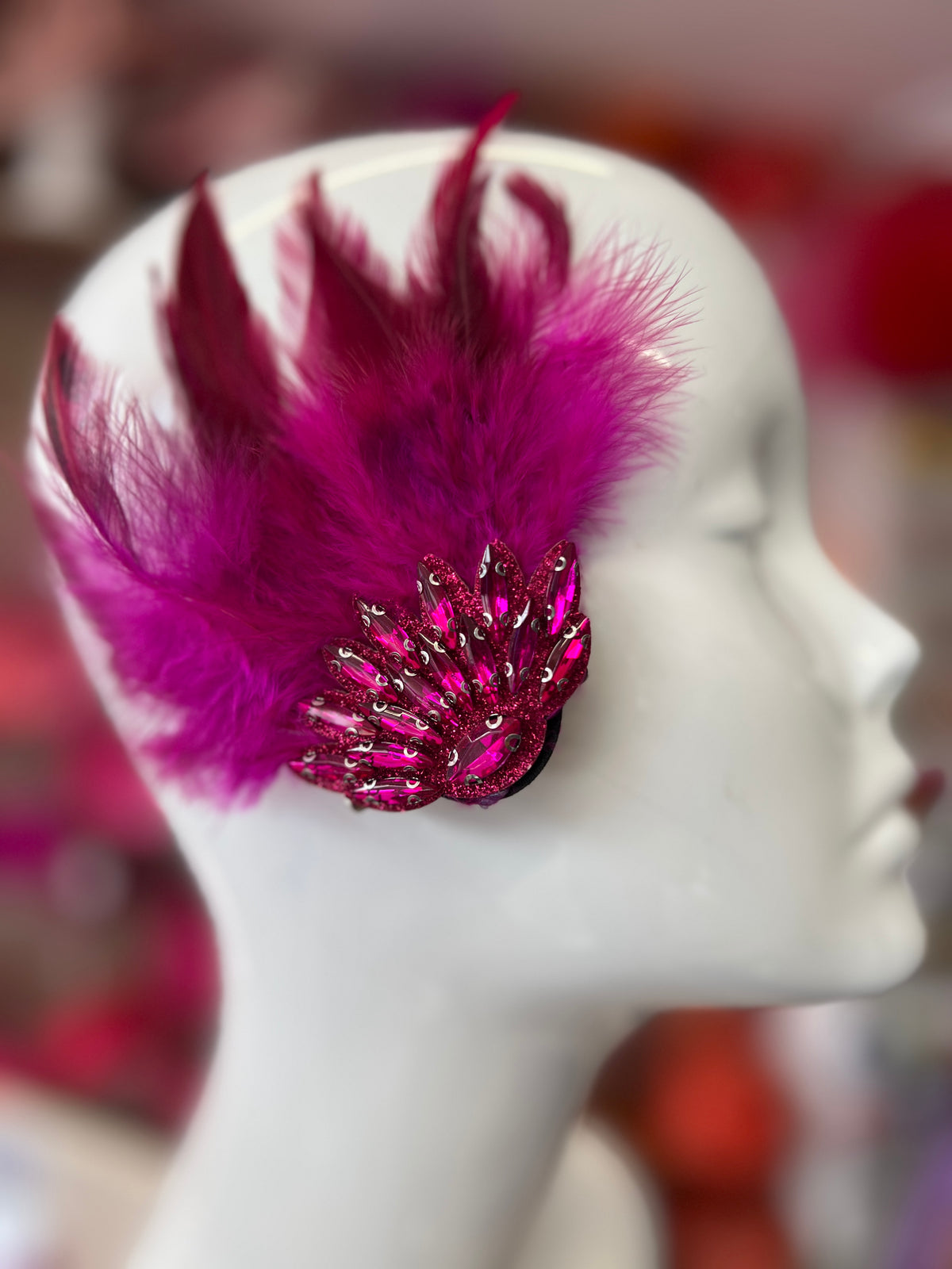 Fuchsia Art Deco Style Feather Flapper Hair Clip