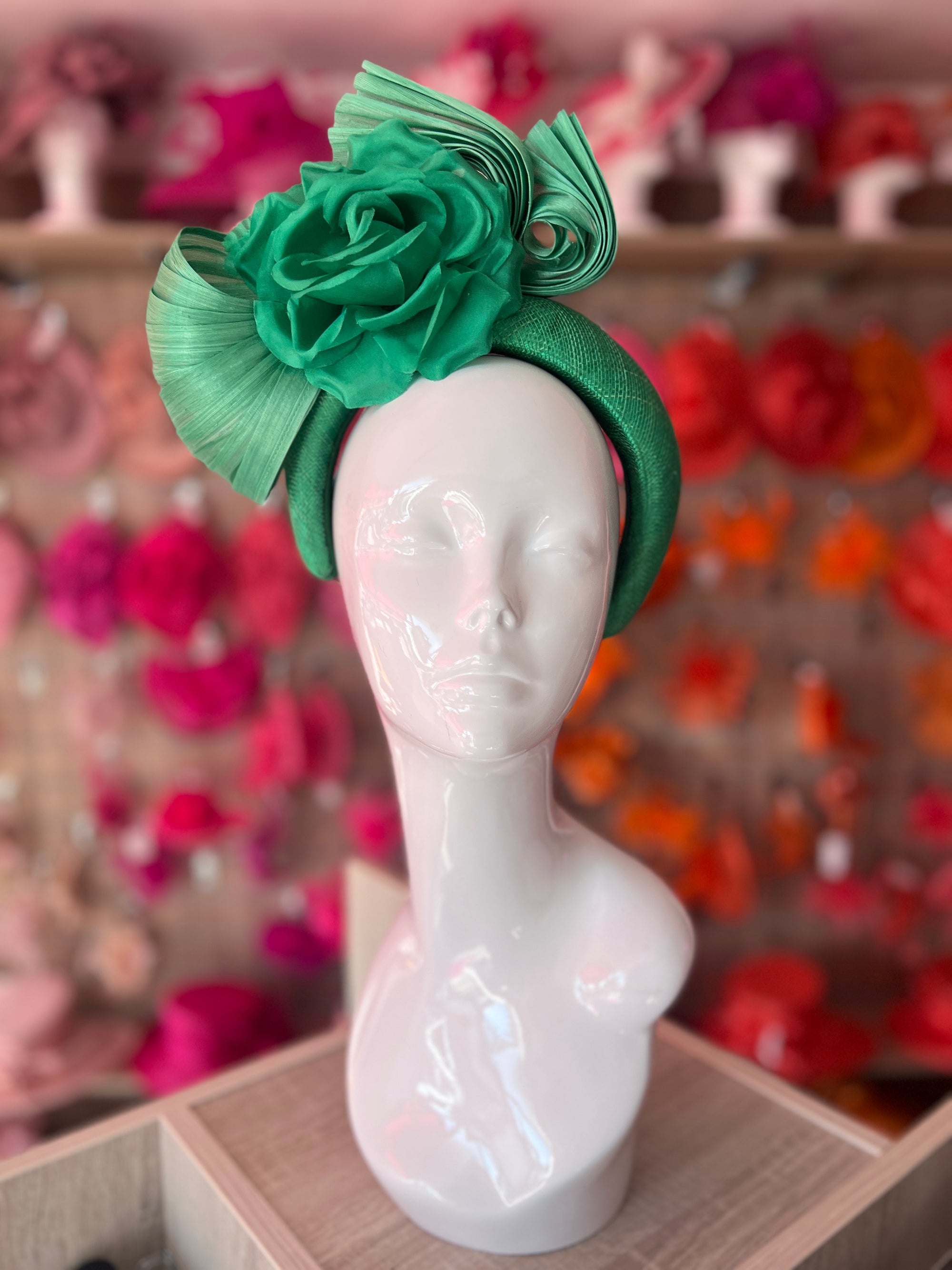 Luxury Bow with Flower Headband Fascinator- Fern