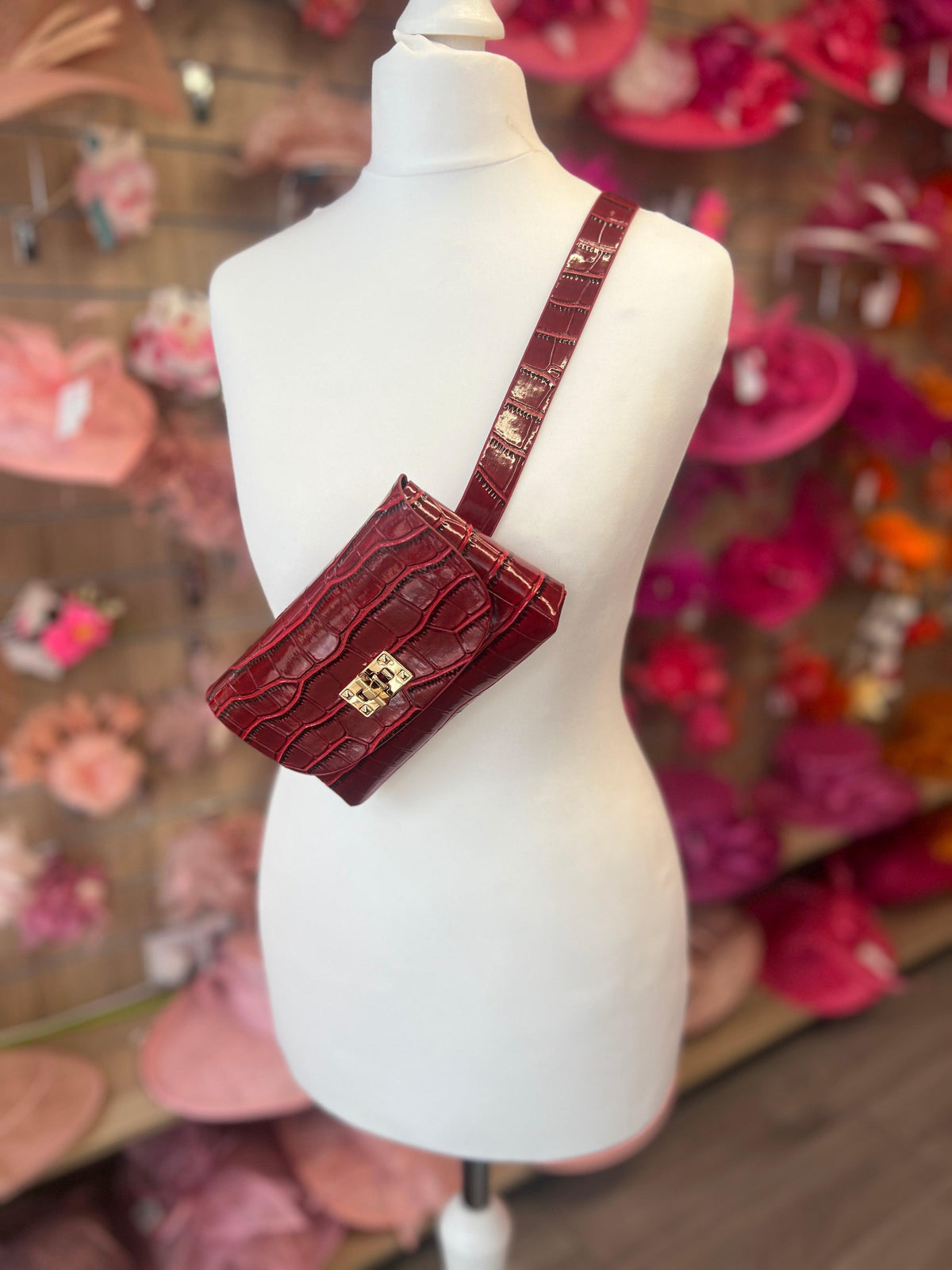 Red Mini Crocodile Embossed Belt Bag
