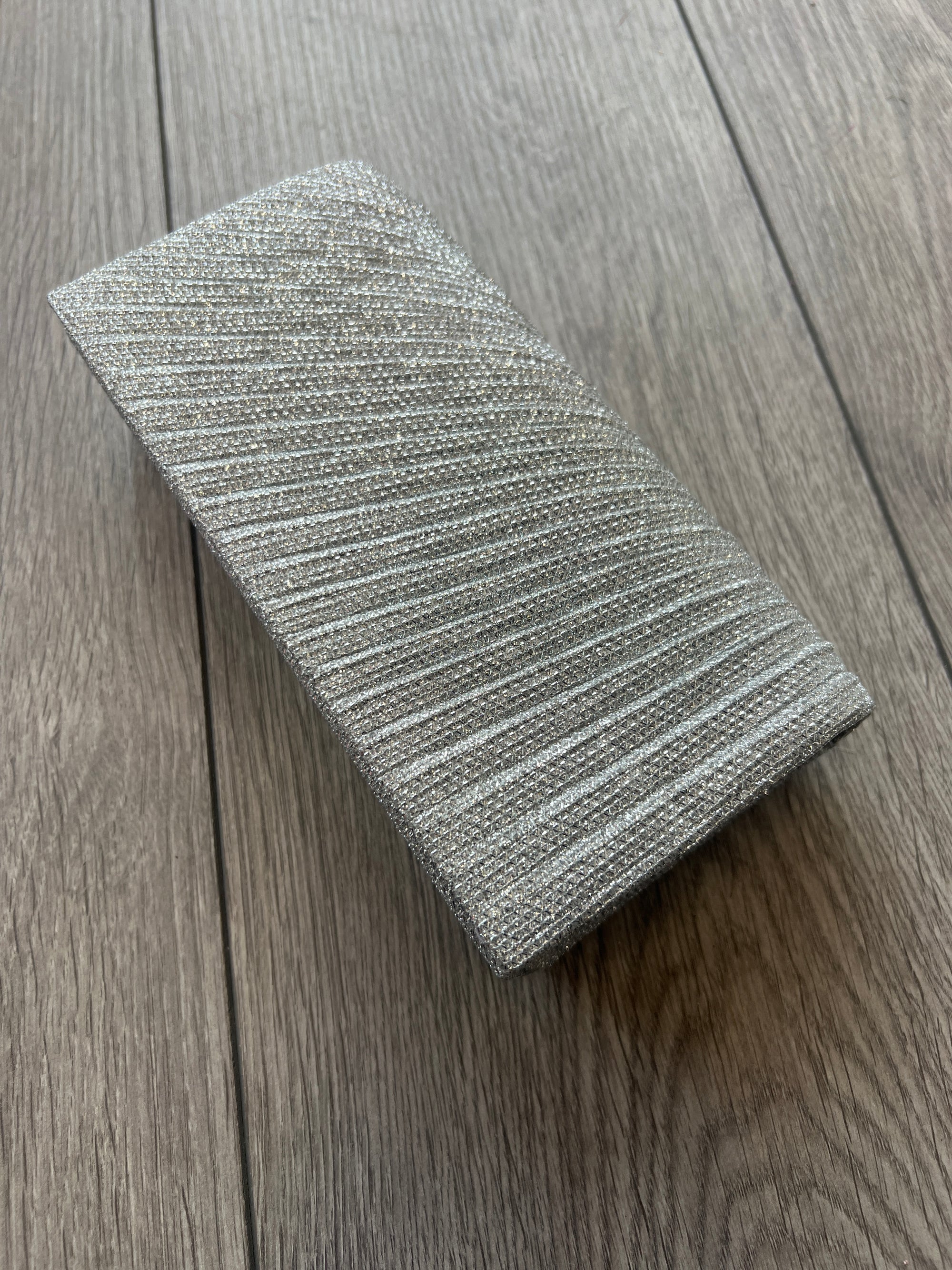 Silver Pleated Glitter Box Clutch Bag
