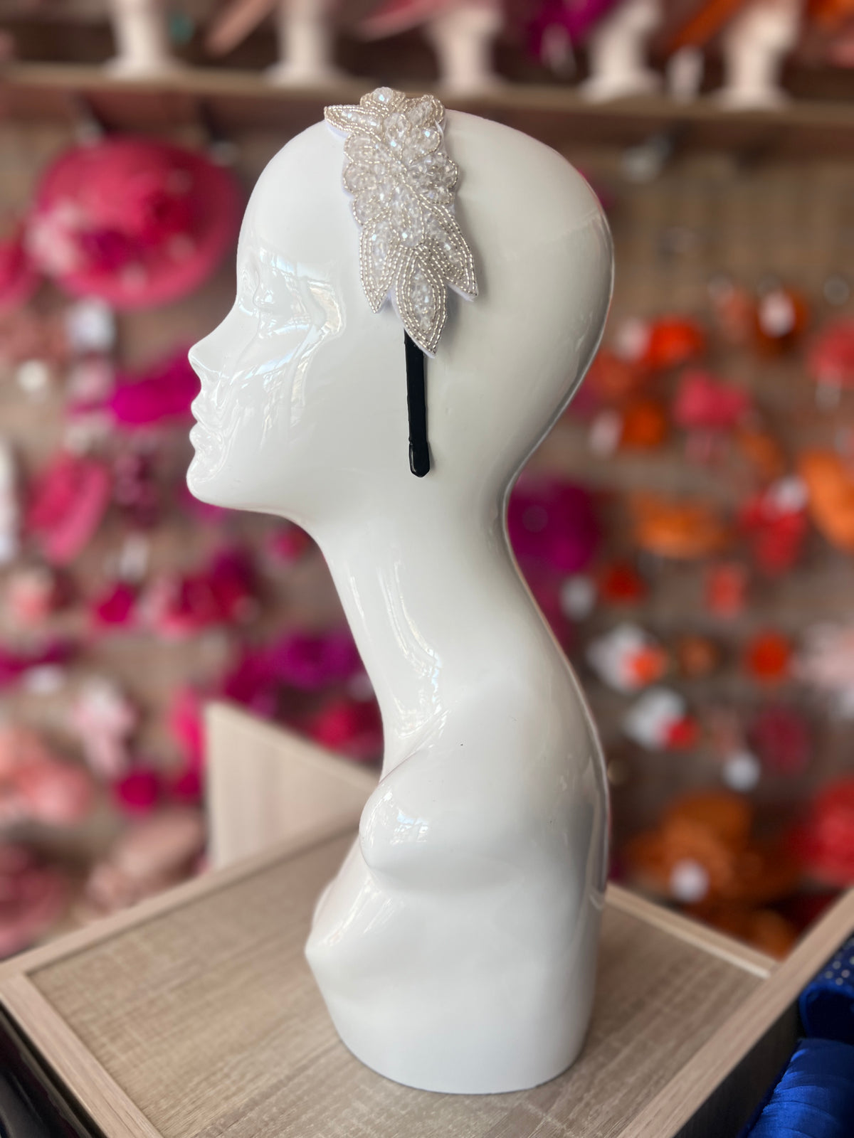 Vintage 1920's White Leaf Beaded Headband