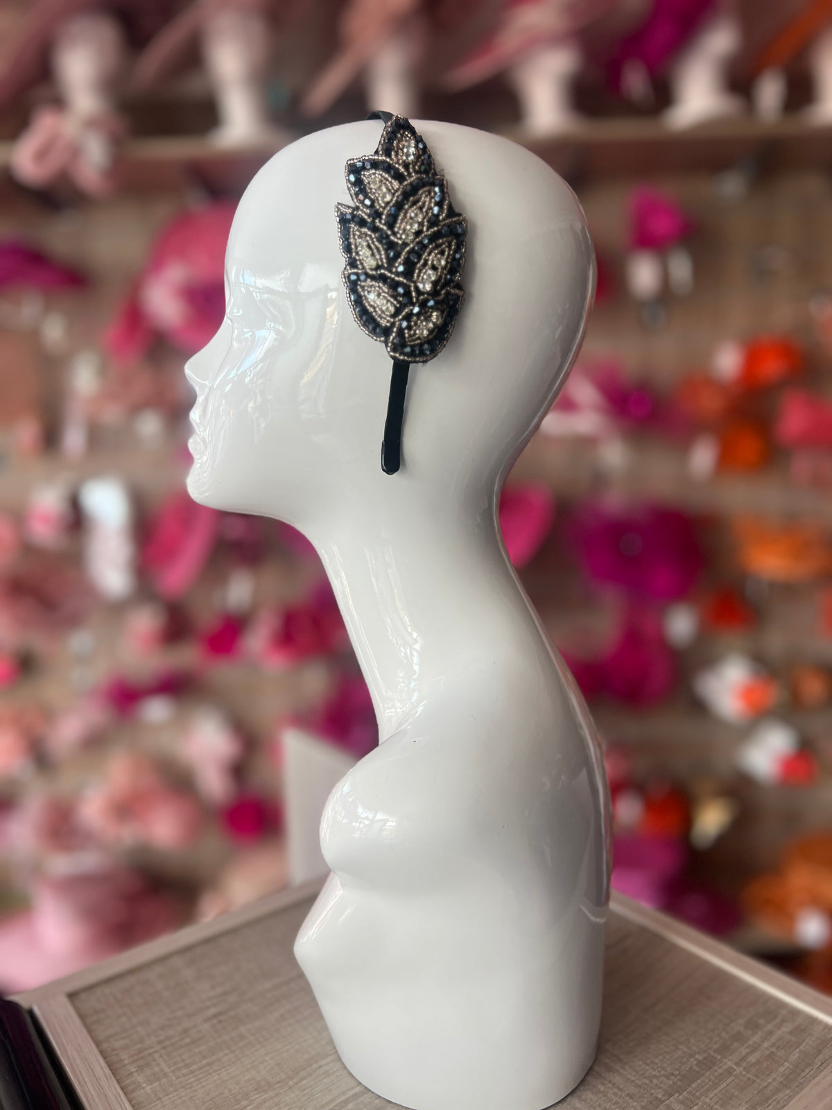 Vintage 1920's Black &amp; Gold Leaf Beaded Headband